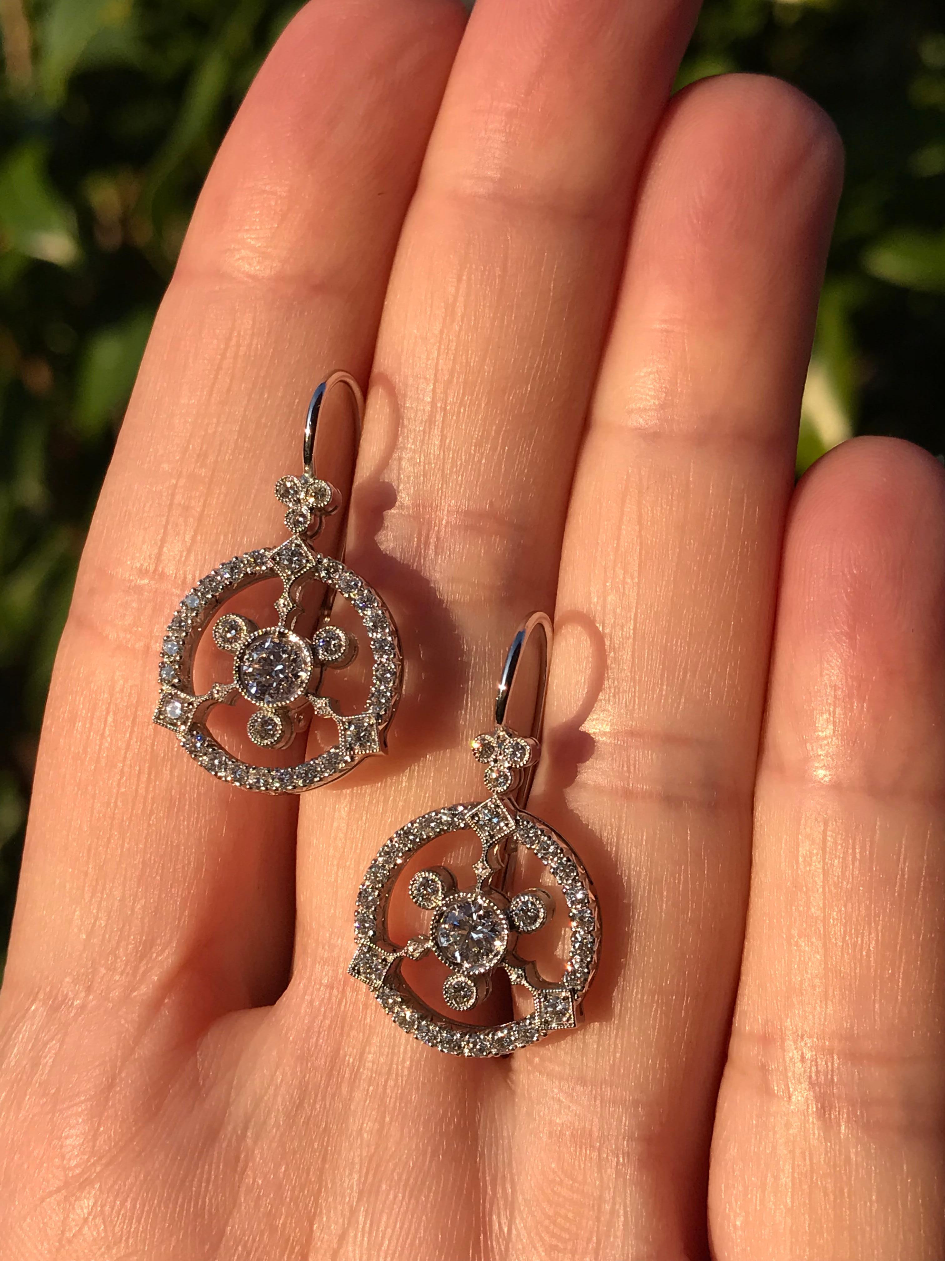 Dalben Diamond Gold Pendant Earrings For Sale at 1stDibs