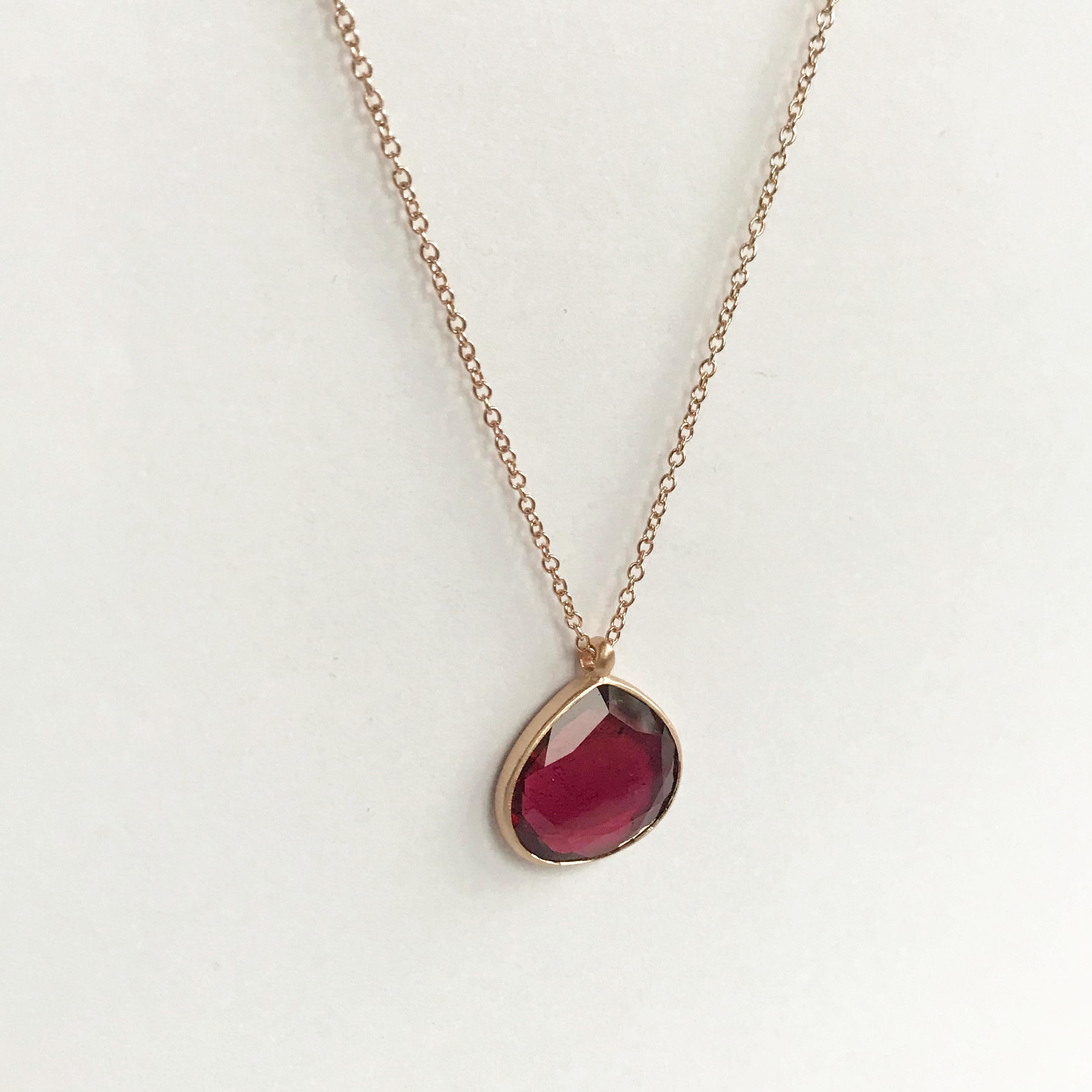 Dalben Drop Shape Red Tourmaline Rose Gold Necklace 1