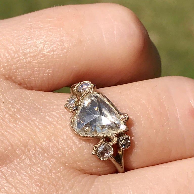 Dalben Drop Shape Rose Cut Diamond Lily of the Valley Gold Ring at ...