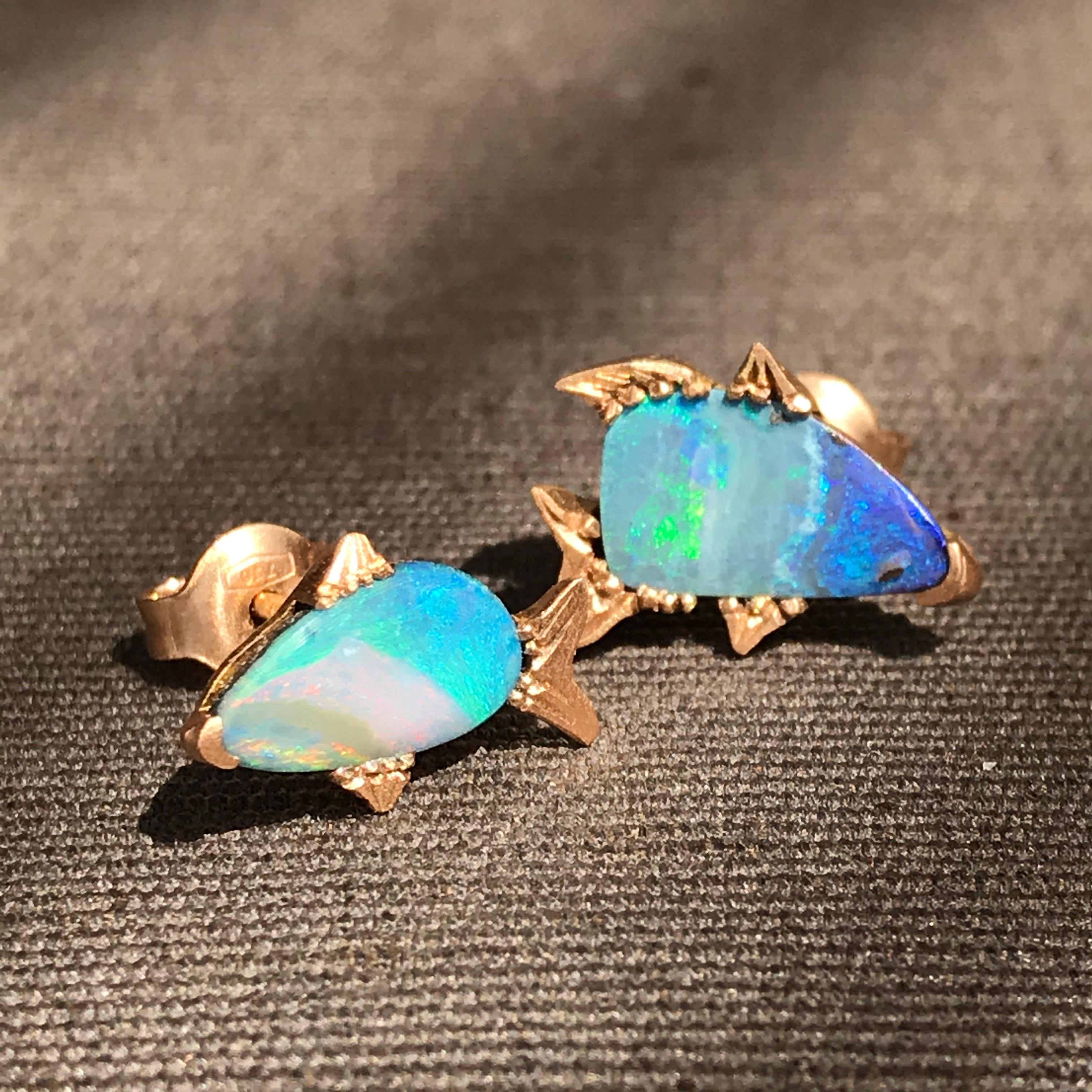 Dalben Fish Shape Australian Boulder Opal Rose Gold Earrings For Sale 2