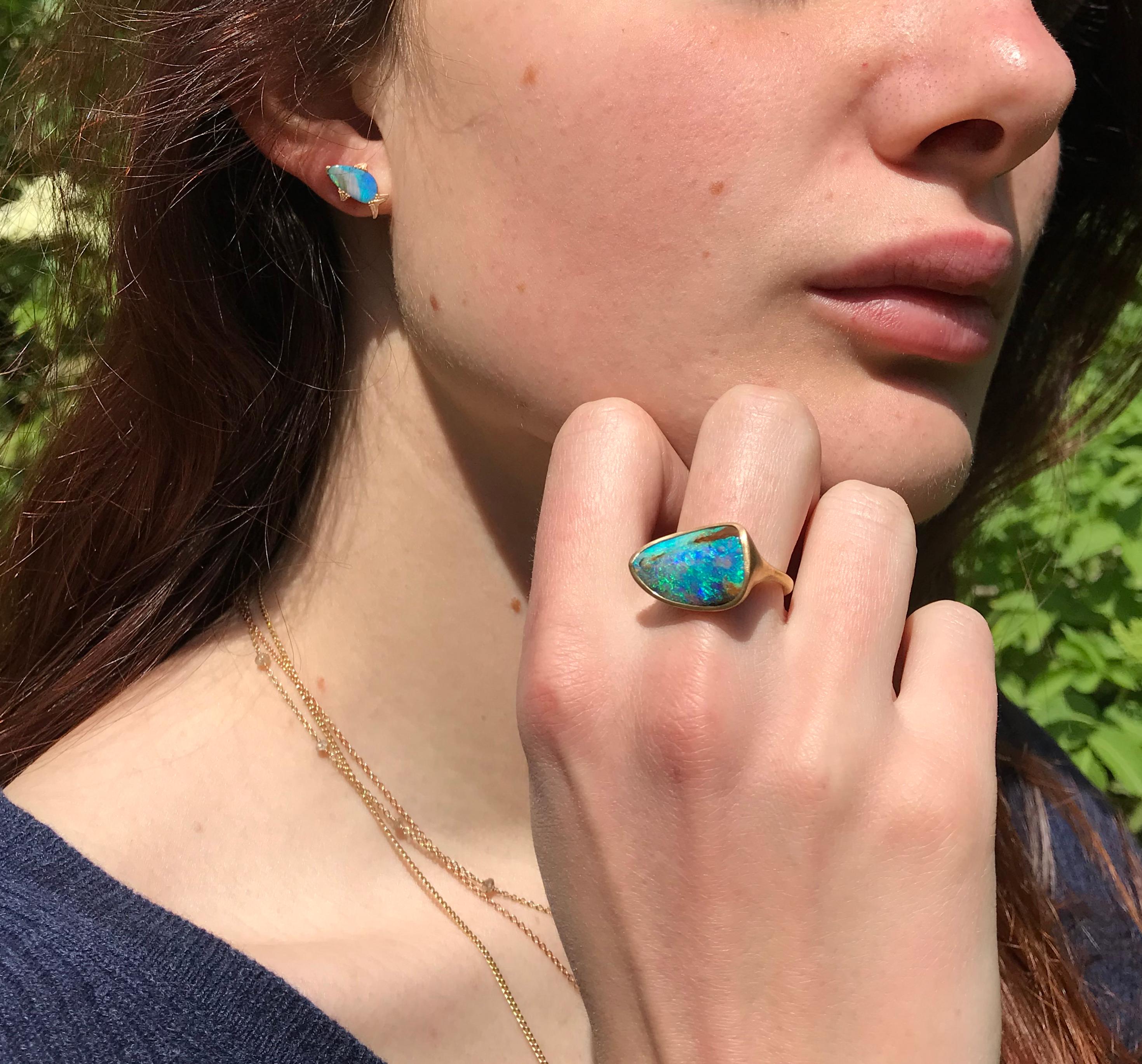 Dalben Fish Shape Australian Boulder Opal Rose Gold Earrings For Sale 3