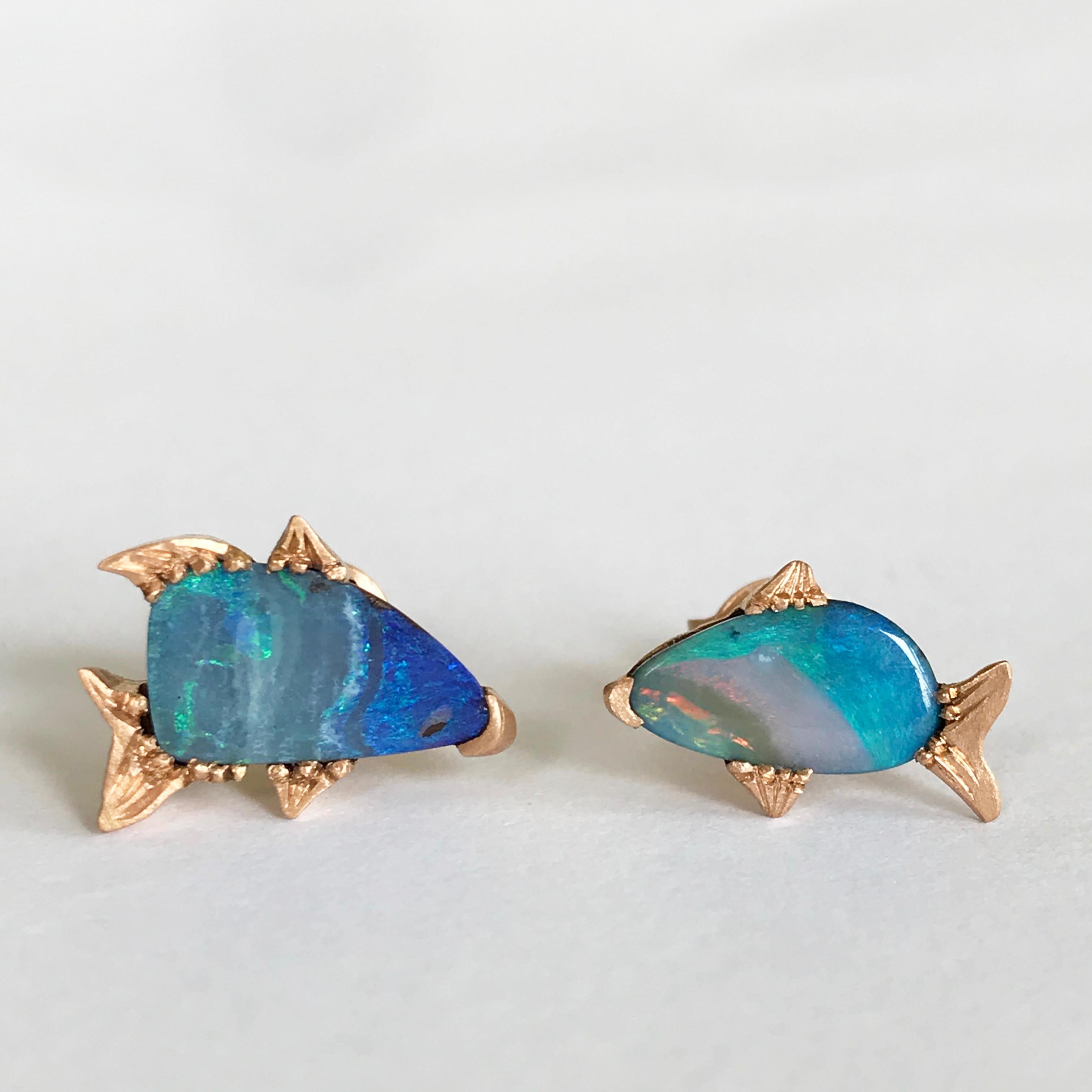 Dalben Fish Shape Australian Boulder Opal Rose Gold Earrings In New Condition For Sale In Como, IT