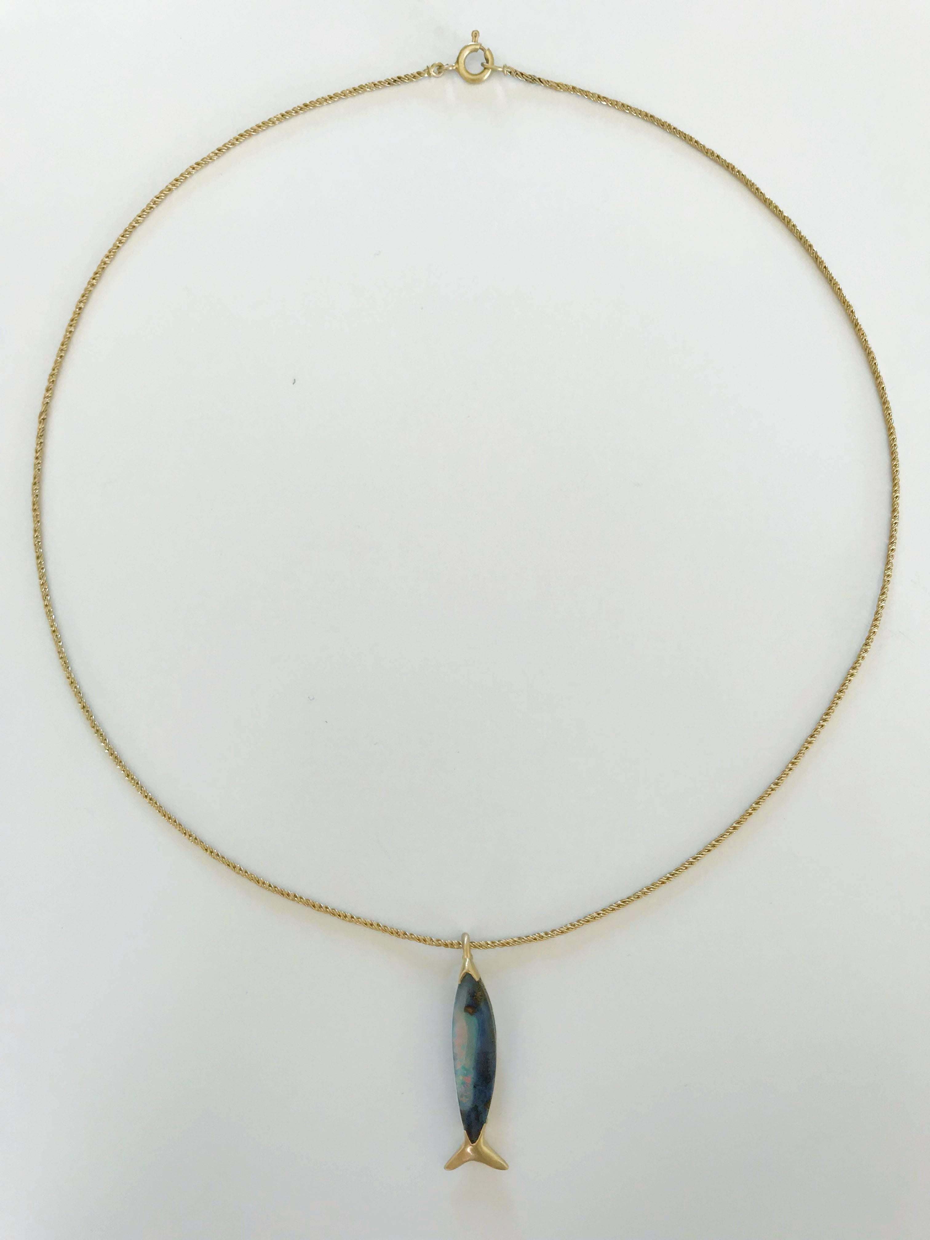 Contemporary Dalben Fish Shape Boulder Opal Yellow Gold Necklace