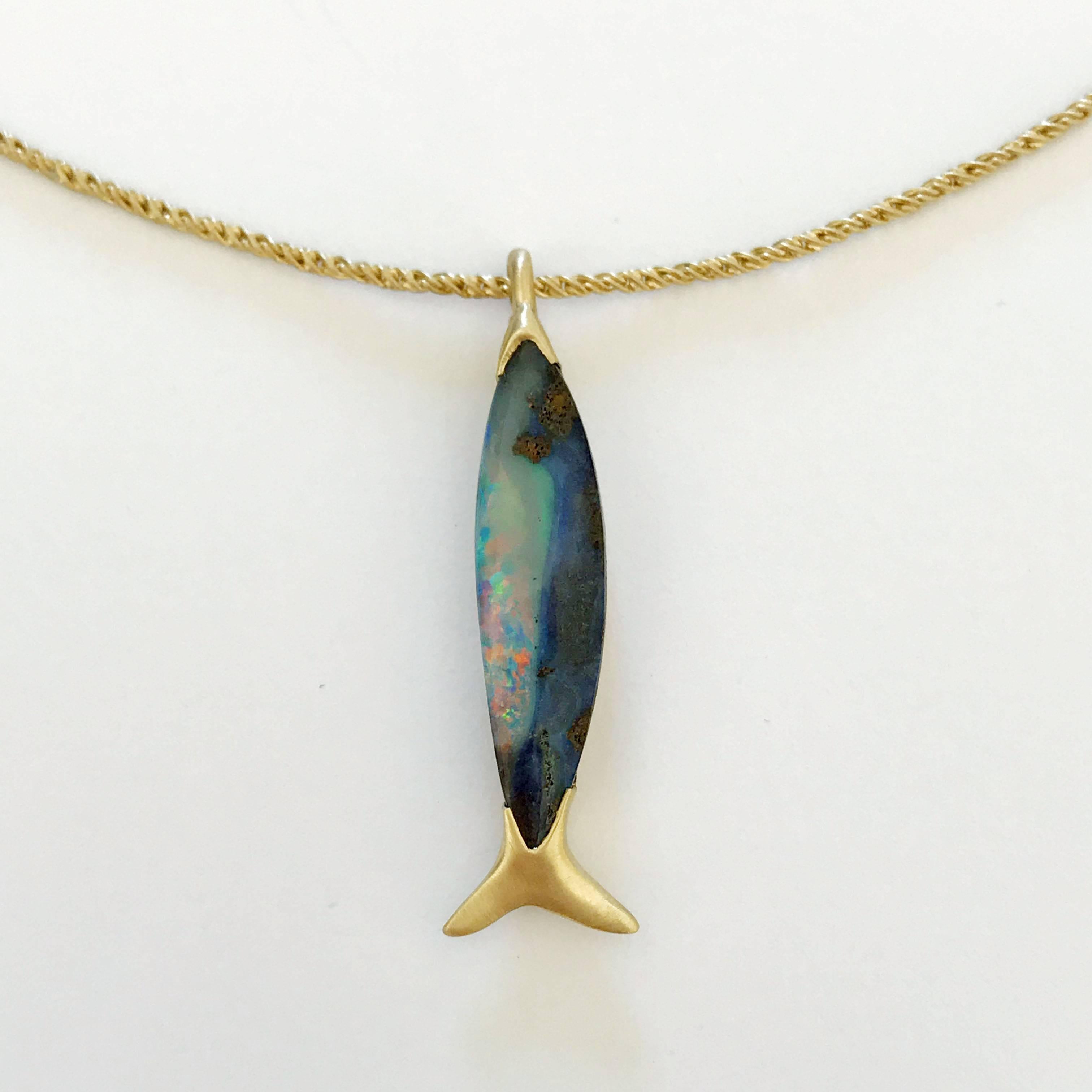 Women's Dalben Fish Shape Boulder Opal Yellow Gold Necklace