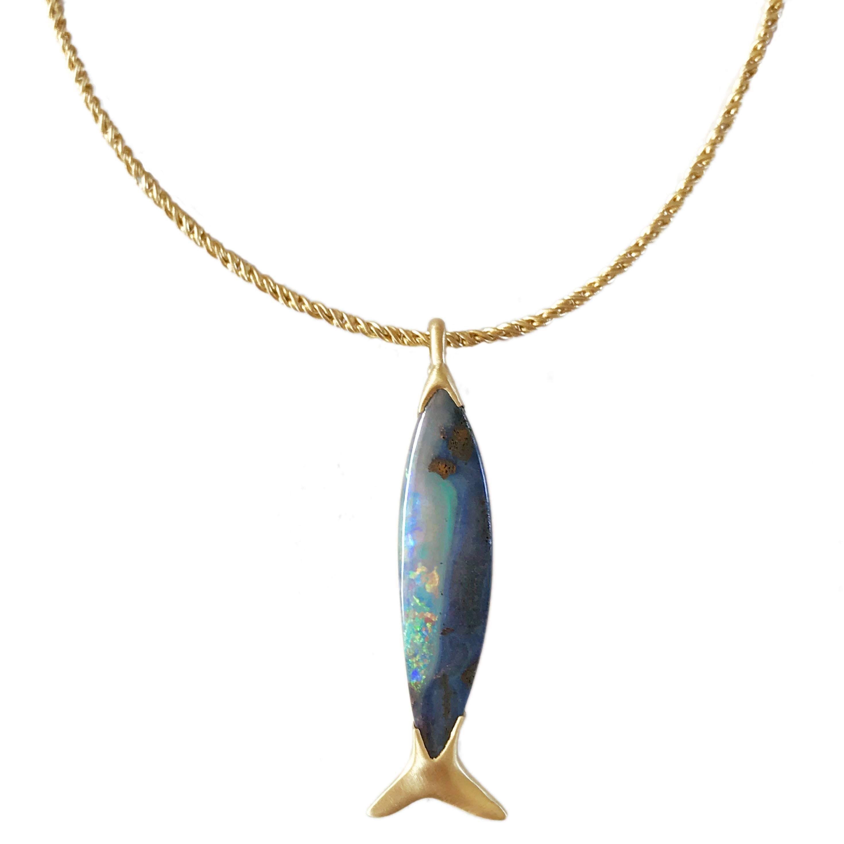 Dalben Fish Shape Boulder Opal Yellow Gold Necklace