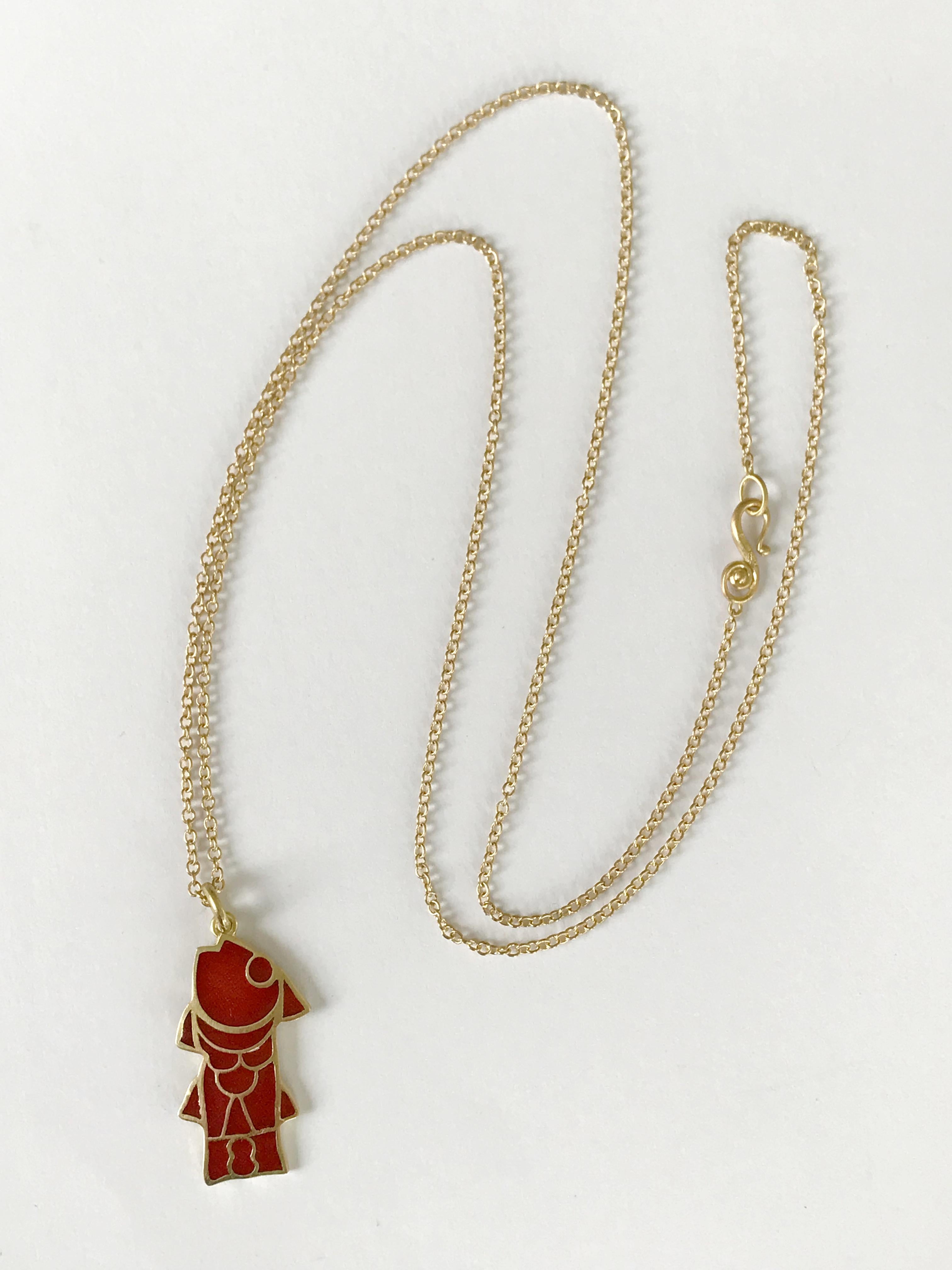 Dalben Fish Shape Red Fire Enamel Yellow Gold Pendant In New Condition In Como, IT