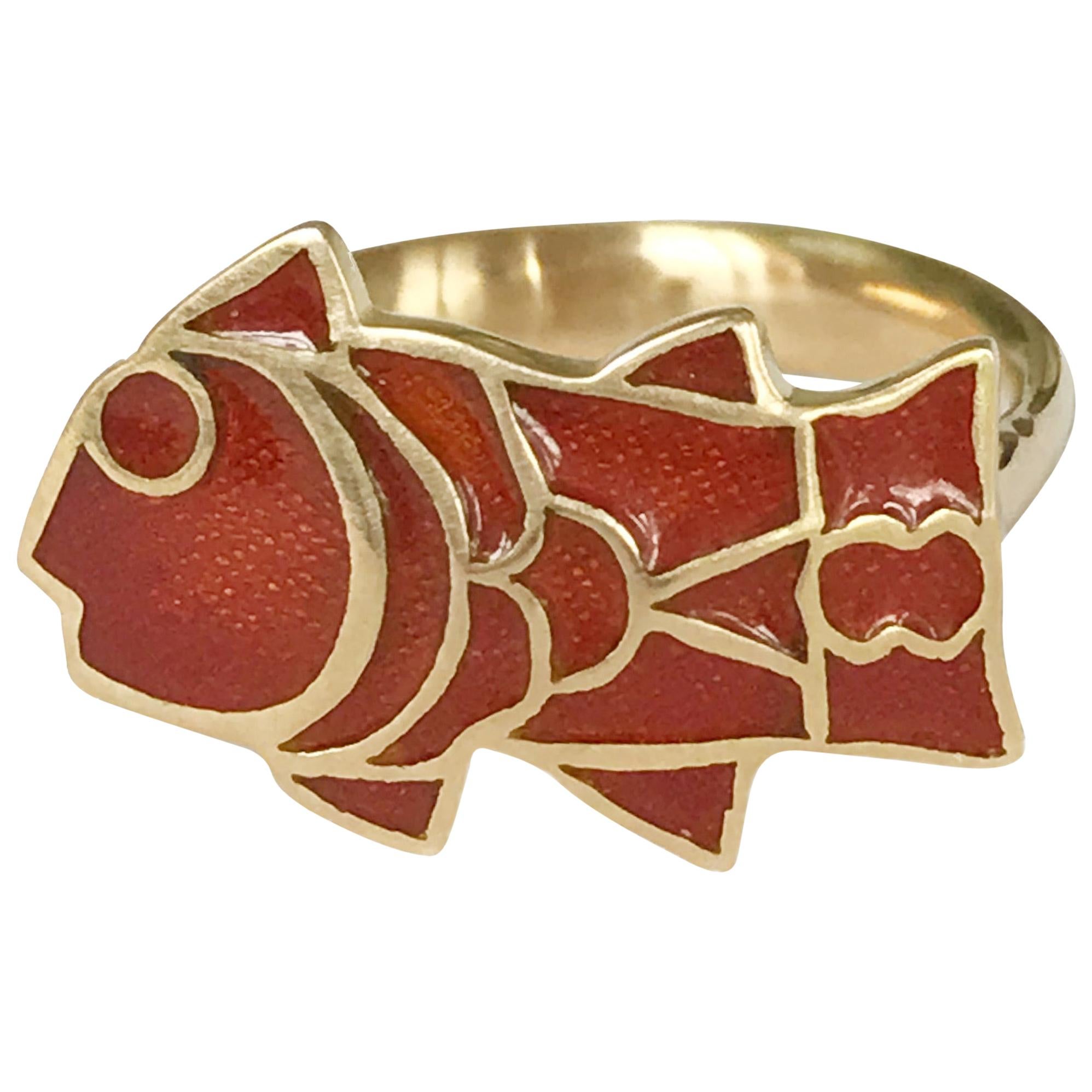 1960s Vourakis Red Enamel Pave Diamond Gold Buckle Ring For Sale at 1stDibs