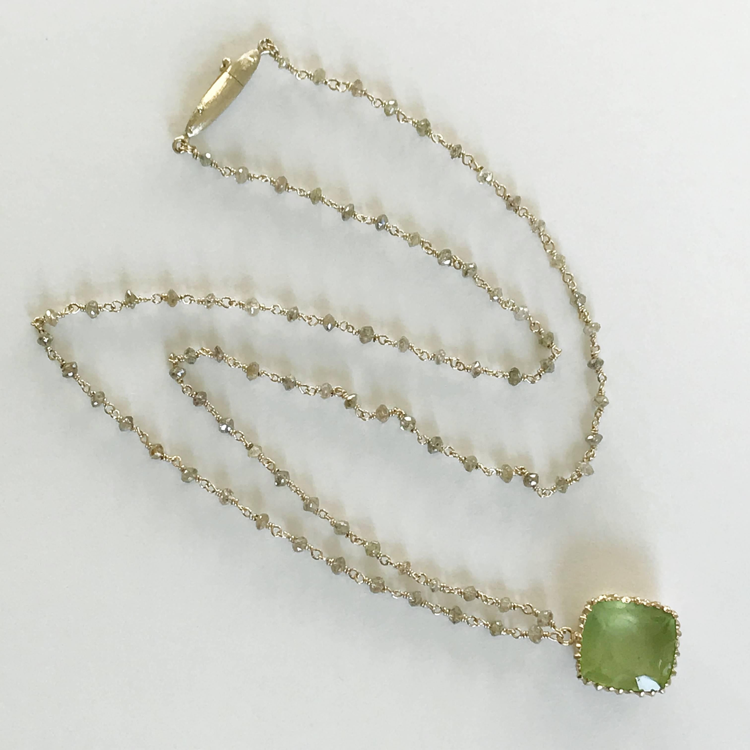 Contemporary Dalben Green Aquamarine Diamond Gold Rosary Necklace