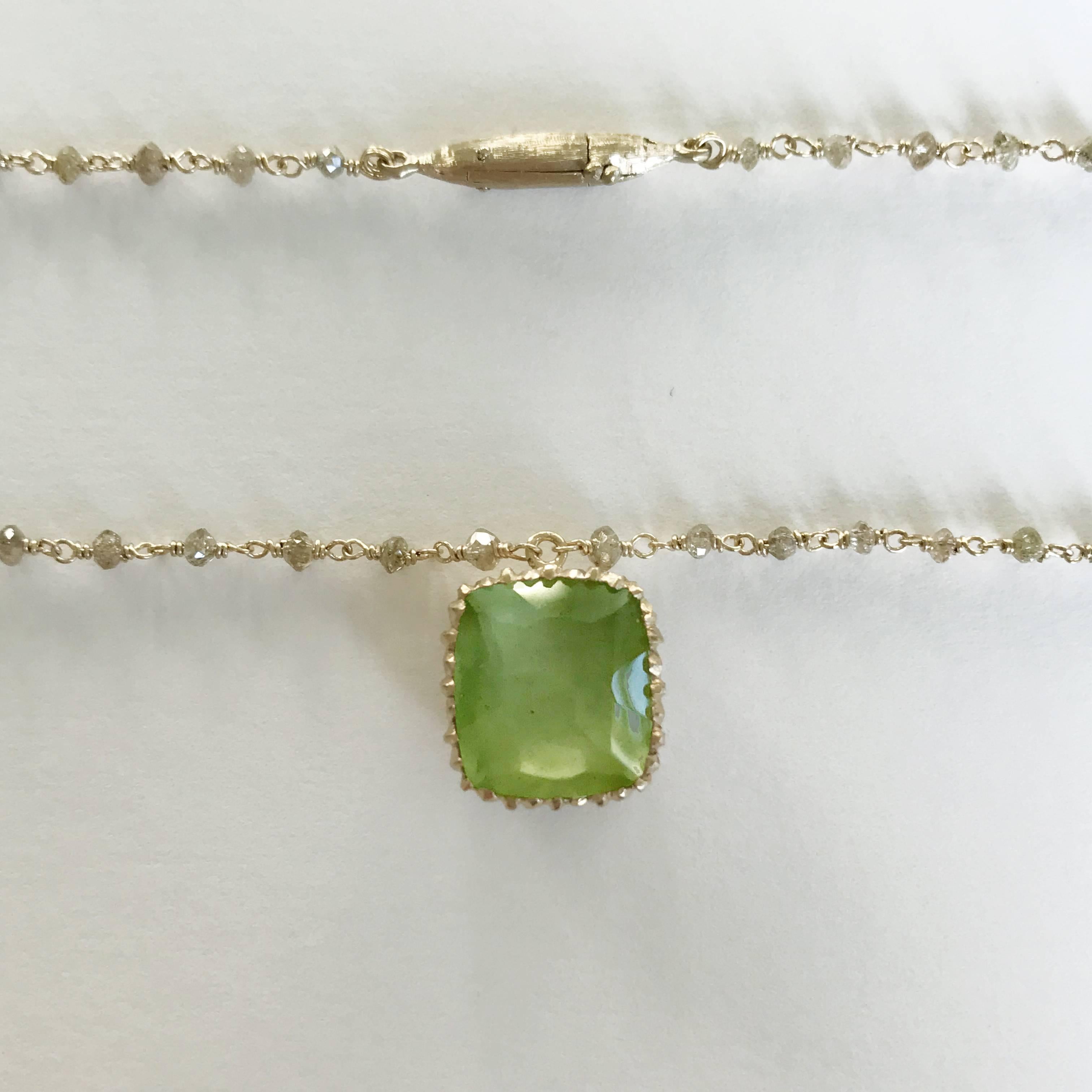 Women's Dalben Green Aquamarine Diamond Gold Rosary Necklace