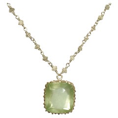 Dalben Green Aquamarine Diamond Gold Rosary Necklace