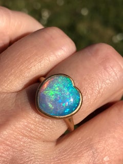 Dalben Hart Shape Australian Opal Yellow Gold Ring