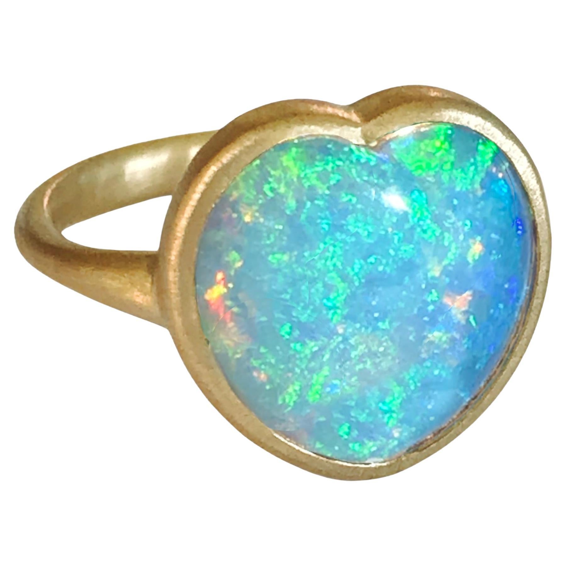 Dalben Hart Shape Australian Opal Yellow Gold Ring For Sale
