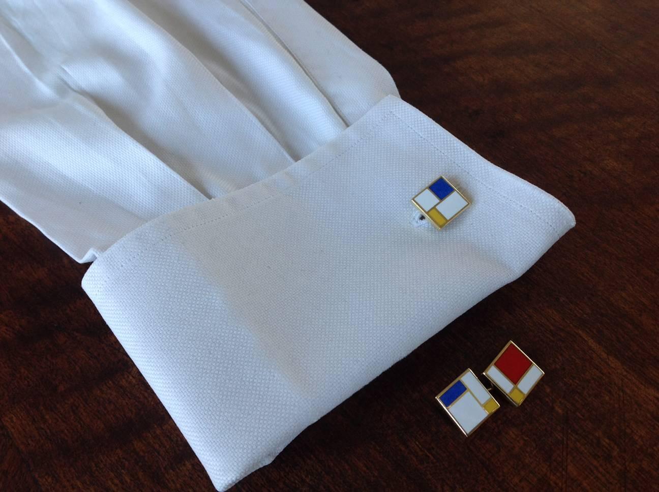 Dalben Homage to Mondrian Enamel Gold Cufflinks For Sale 4