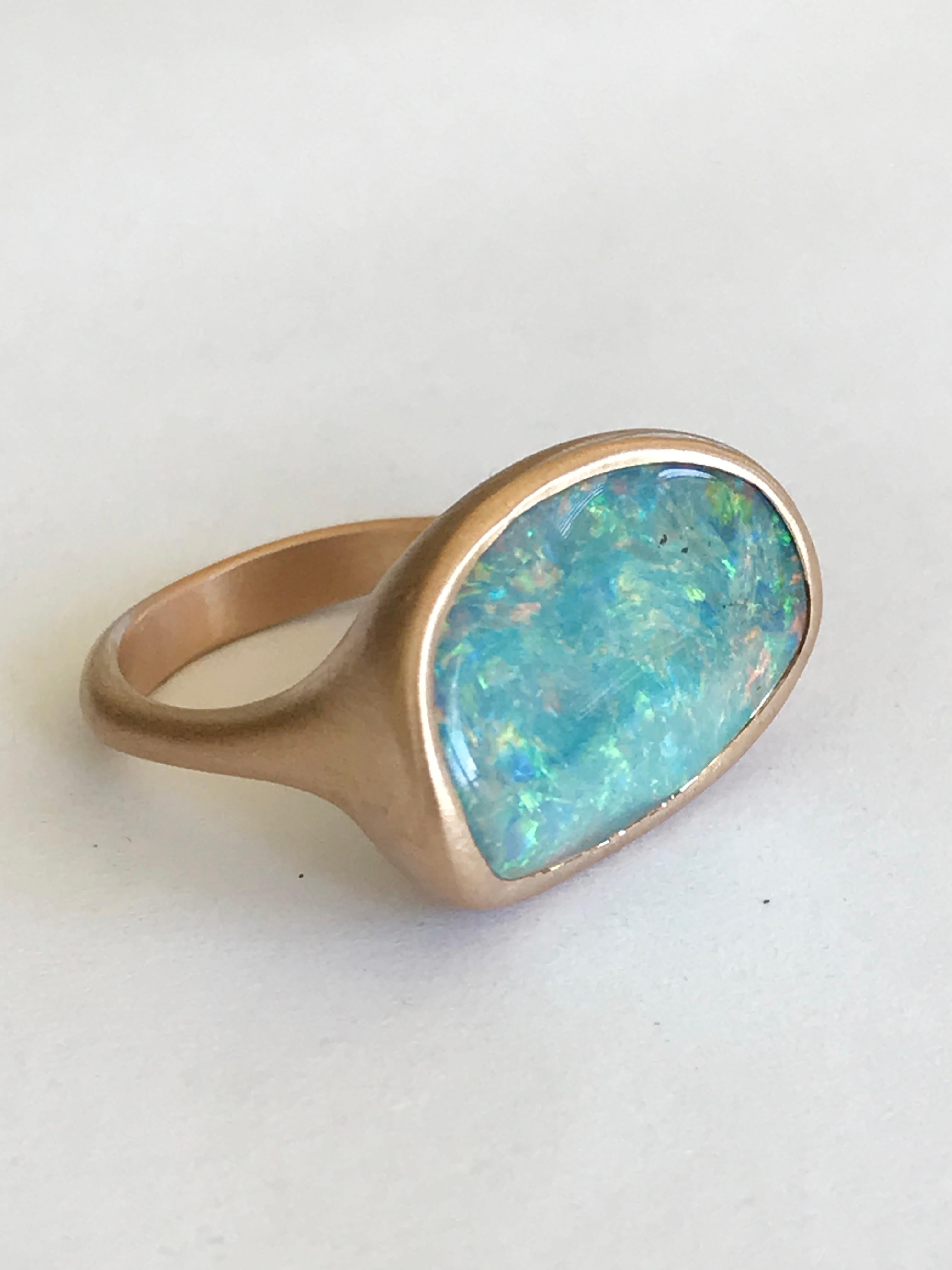 Dalben light blue and pink  Australian Boulder Opal Rose Gold Ring For Sale 3