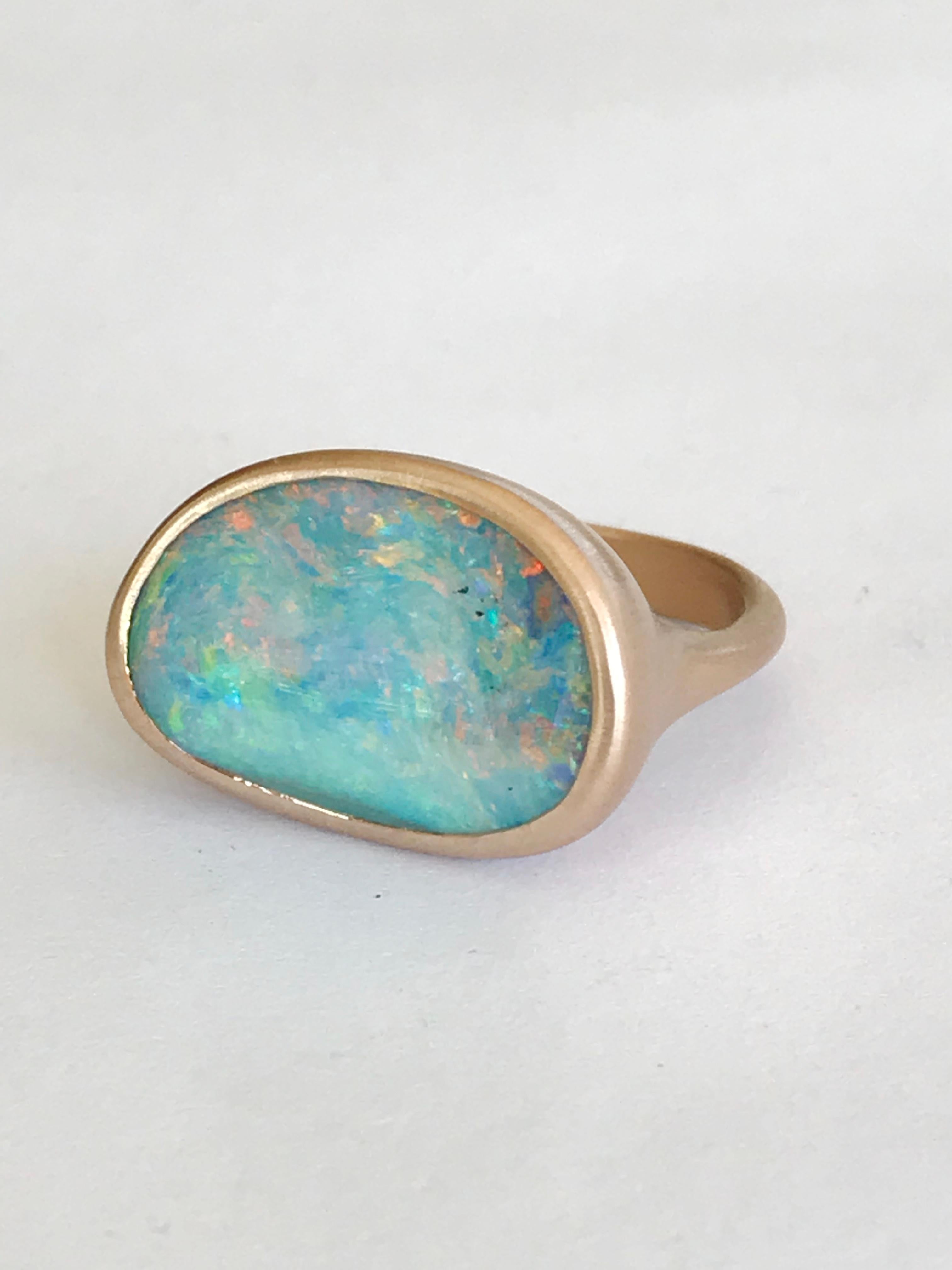 Dalben light blue and pink  Australian Boulder Opal Rose Gold Ring For Sale 5