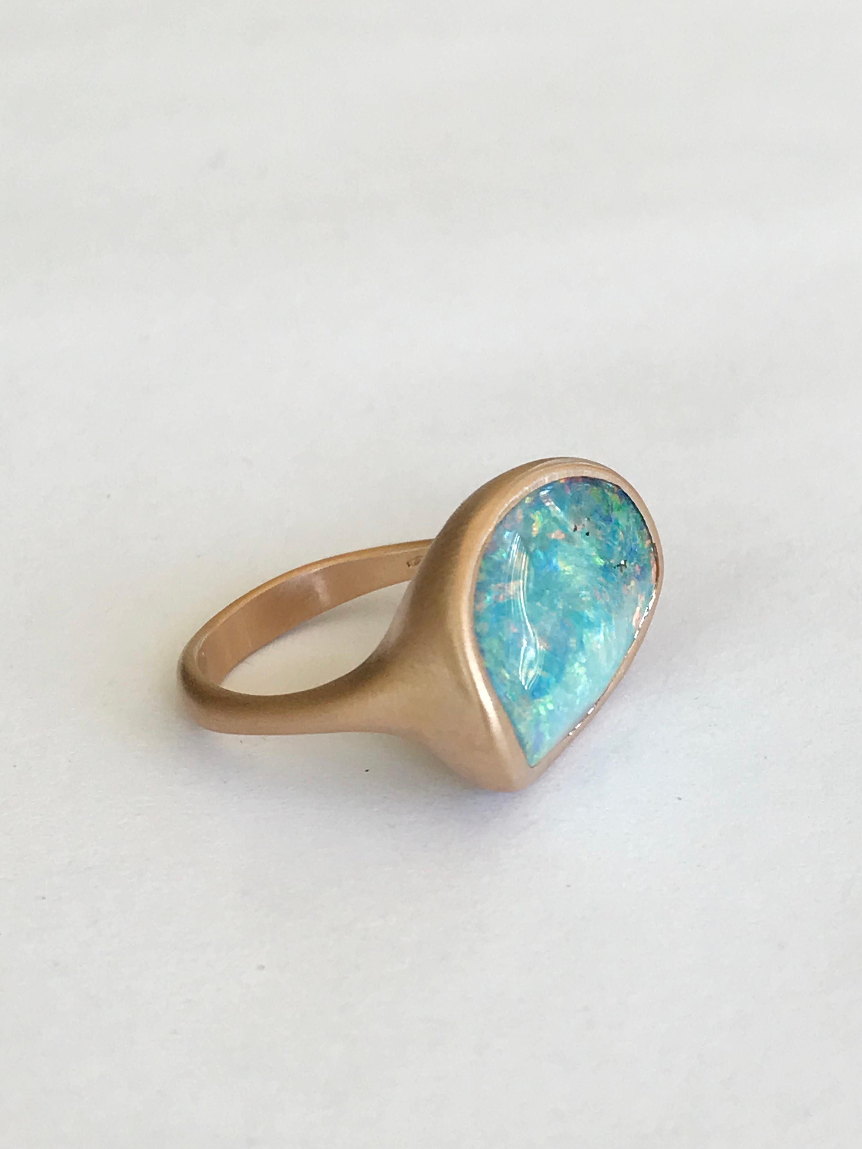 Dalben light blue and pink  Australian Boulder Opal Rose Gold Ring For Sale 7