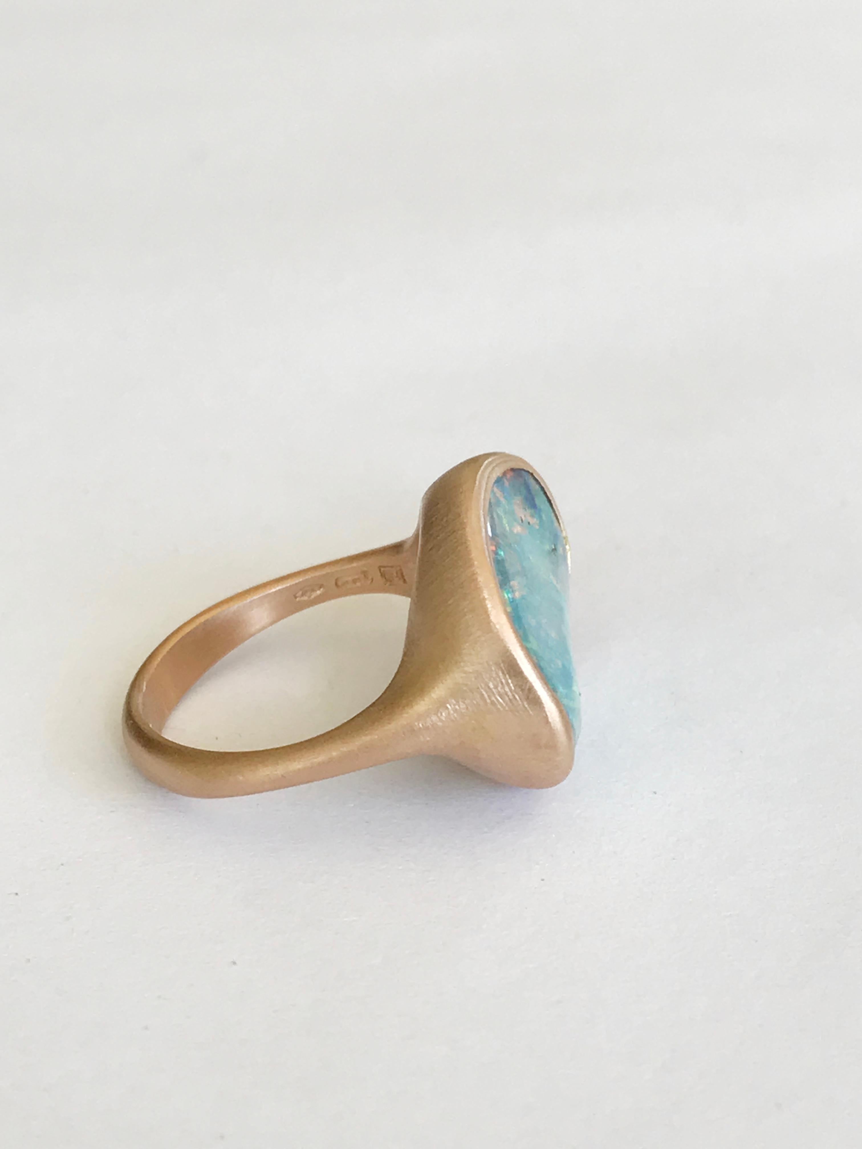 Dalben light blue and pink  Australian Boulder Opal Rose Gold Ring For Sale 8