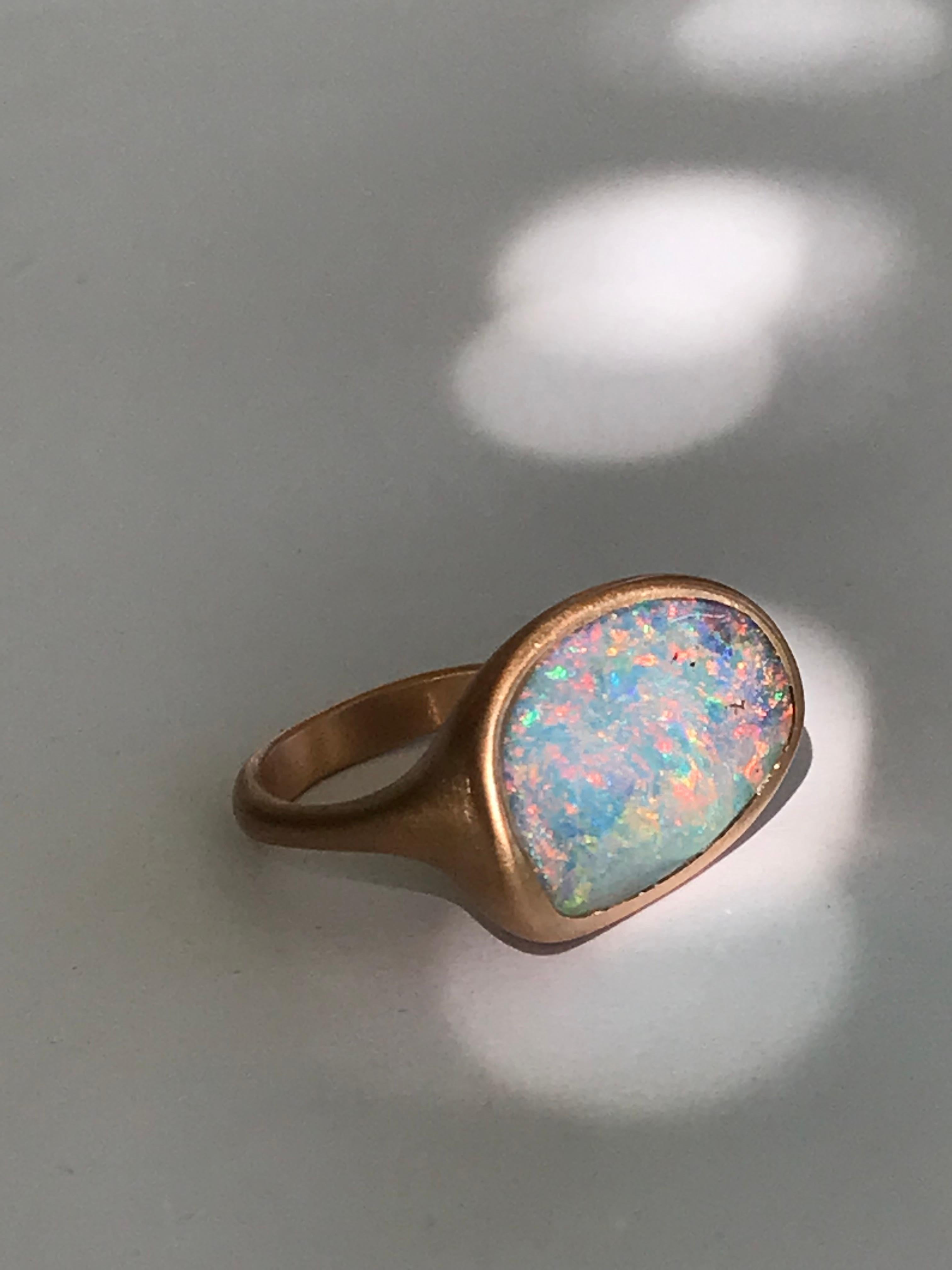 Dalben light blue and pink  Australian Boulder Opal Rose Gold Ring For Sale 9