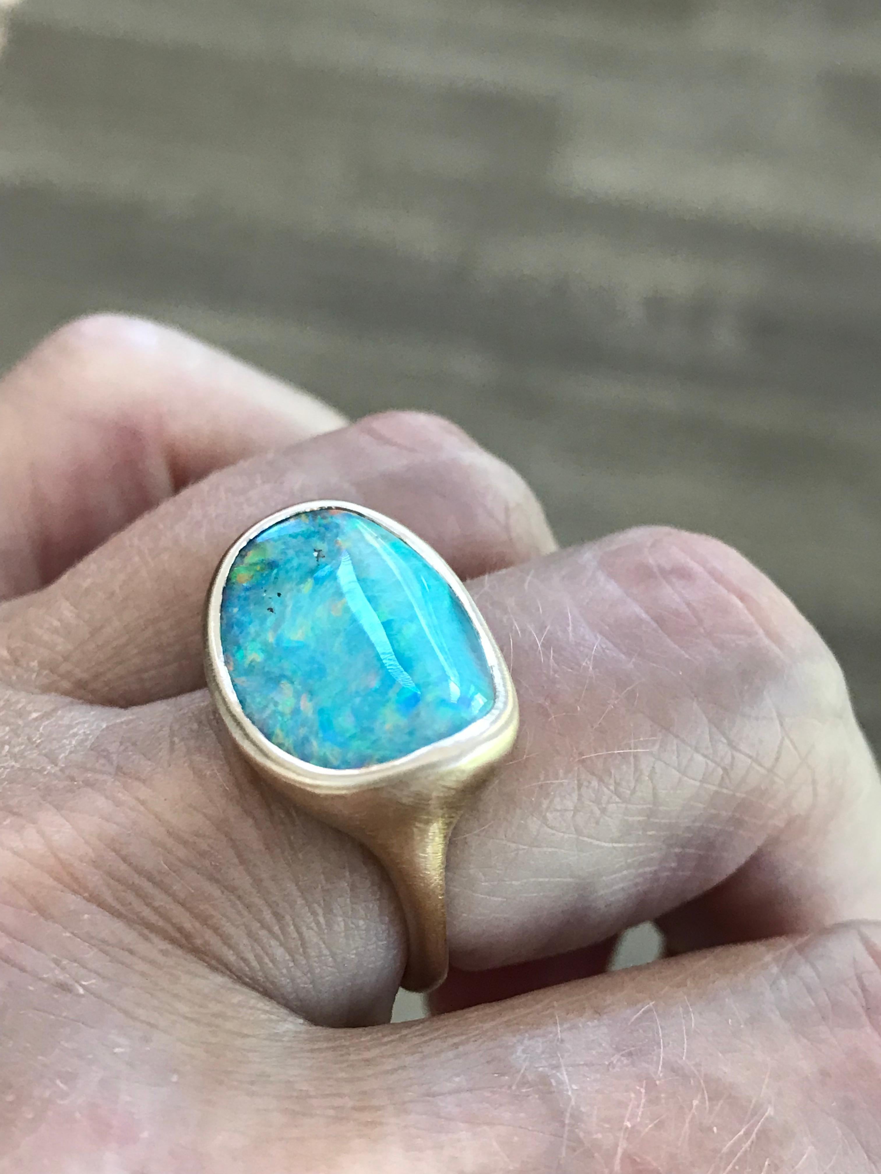 Women's Dalben light blue and pink  Australian Boulder Opal Rose Gold Ring For Sale