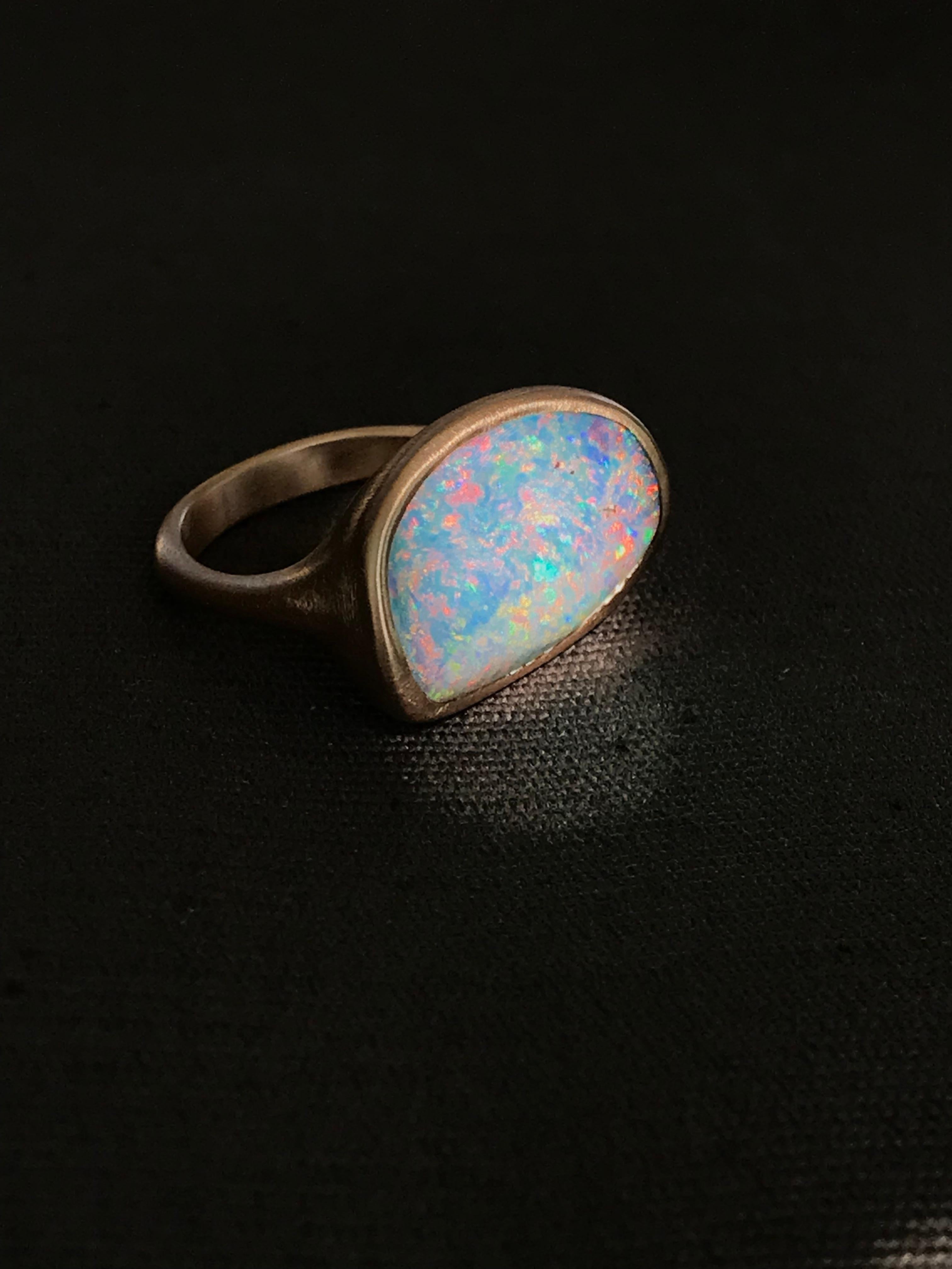 Dalben light blue and pink  Australian Boulder Opal Rose Gold Ring For Sale 1