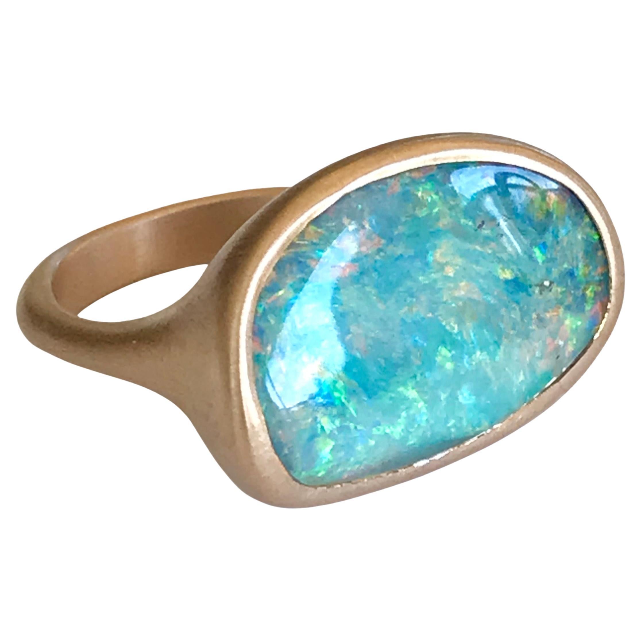Dalben light blue and pink  Australian Boulder Opal Rose Gold Ring For Sale