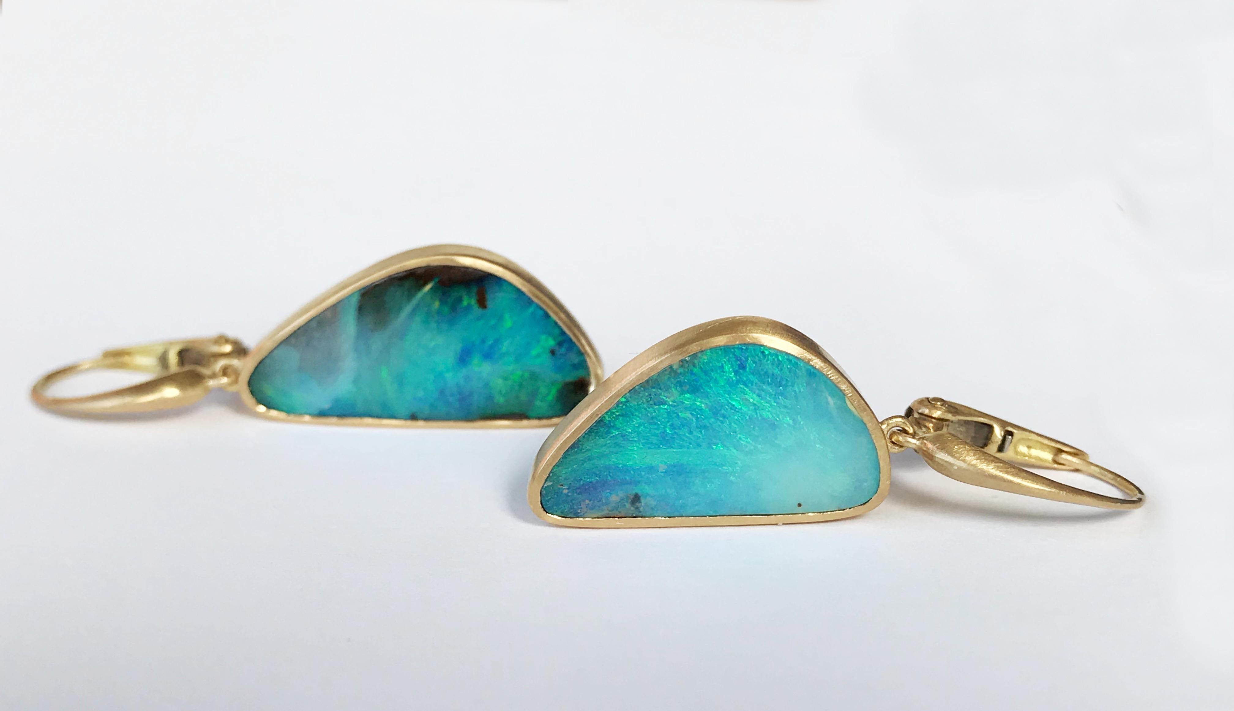 Women's Dalben Light Blue Australian Boulder Opal Yellow Gold Dangle Earrings