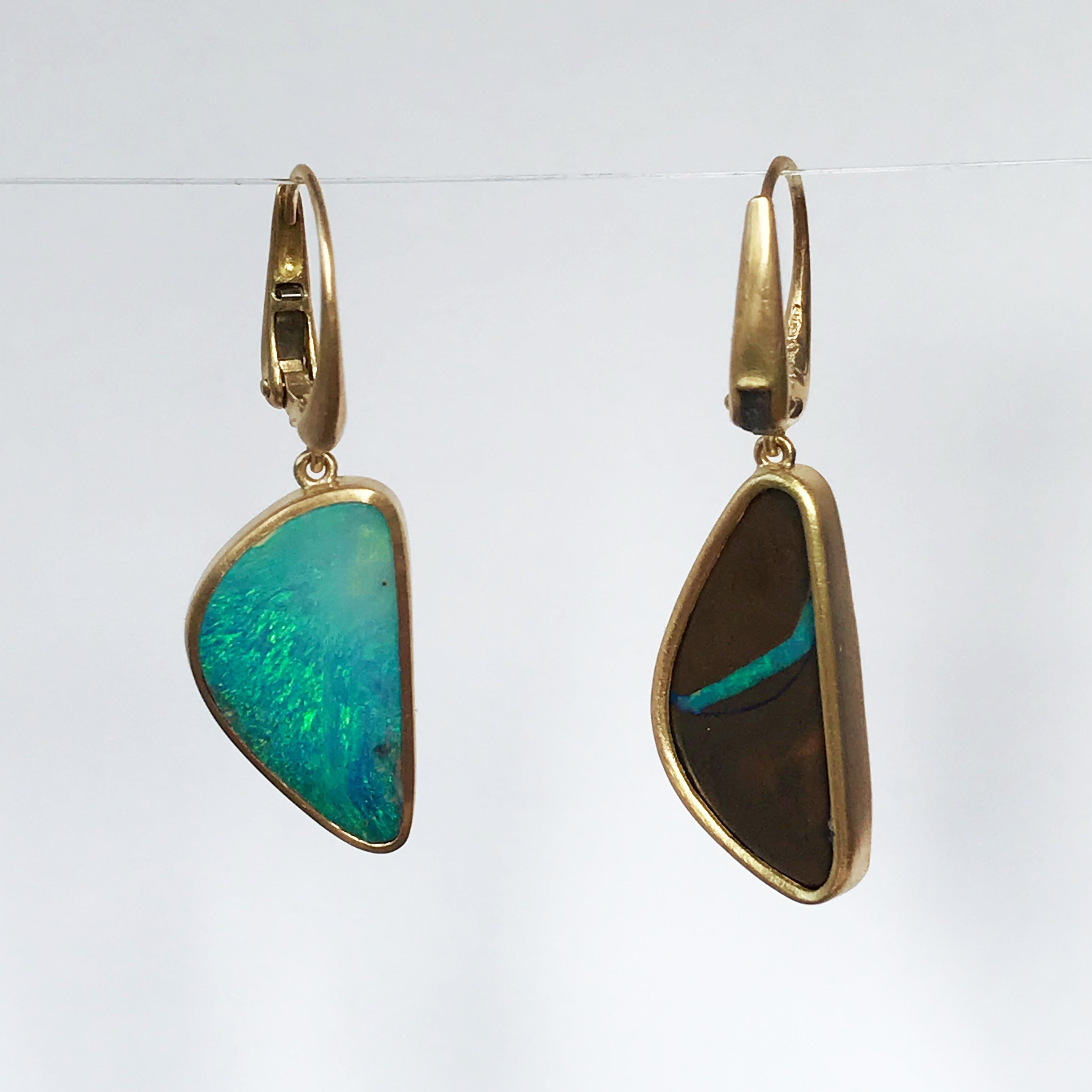 Dalben Light Blue Australian Boulder Opal Yellow Gold Dangle Earrings 2