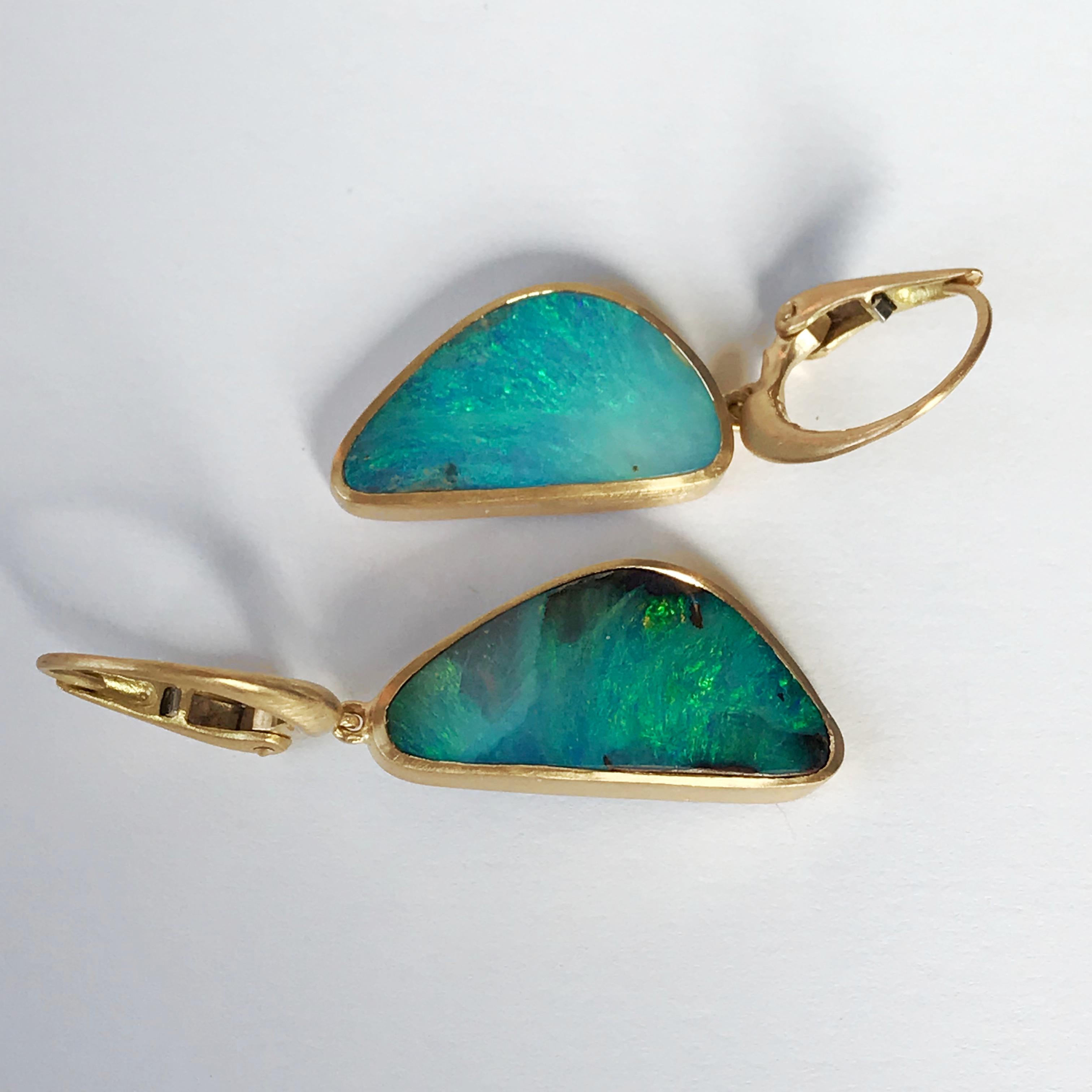 Dalben Light Blue Australian Boulder Opal Yellow Gold Dangle Earrings 3