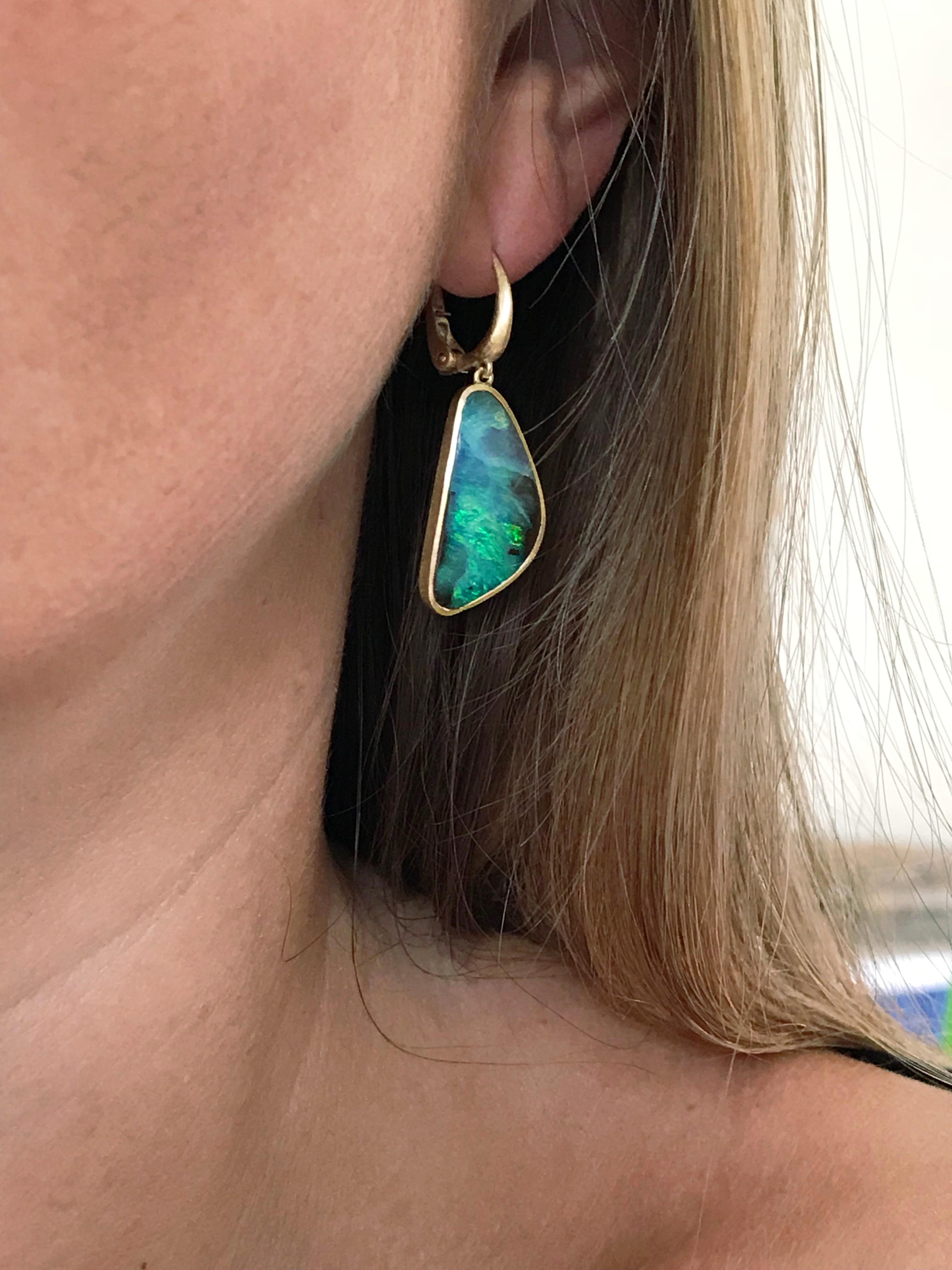 Dalben Light Blue Australian Boulder Opal Yellow Gold Dangle Earrings In New Condition In Como, IT