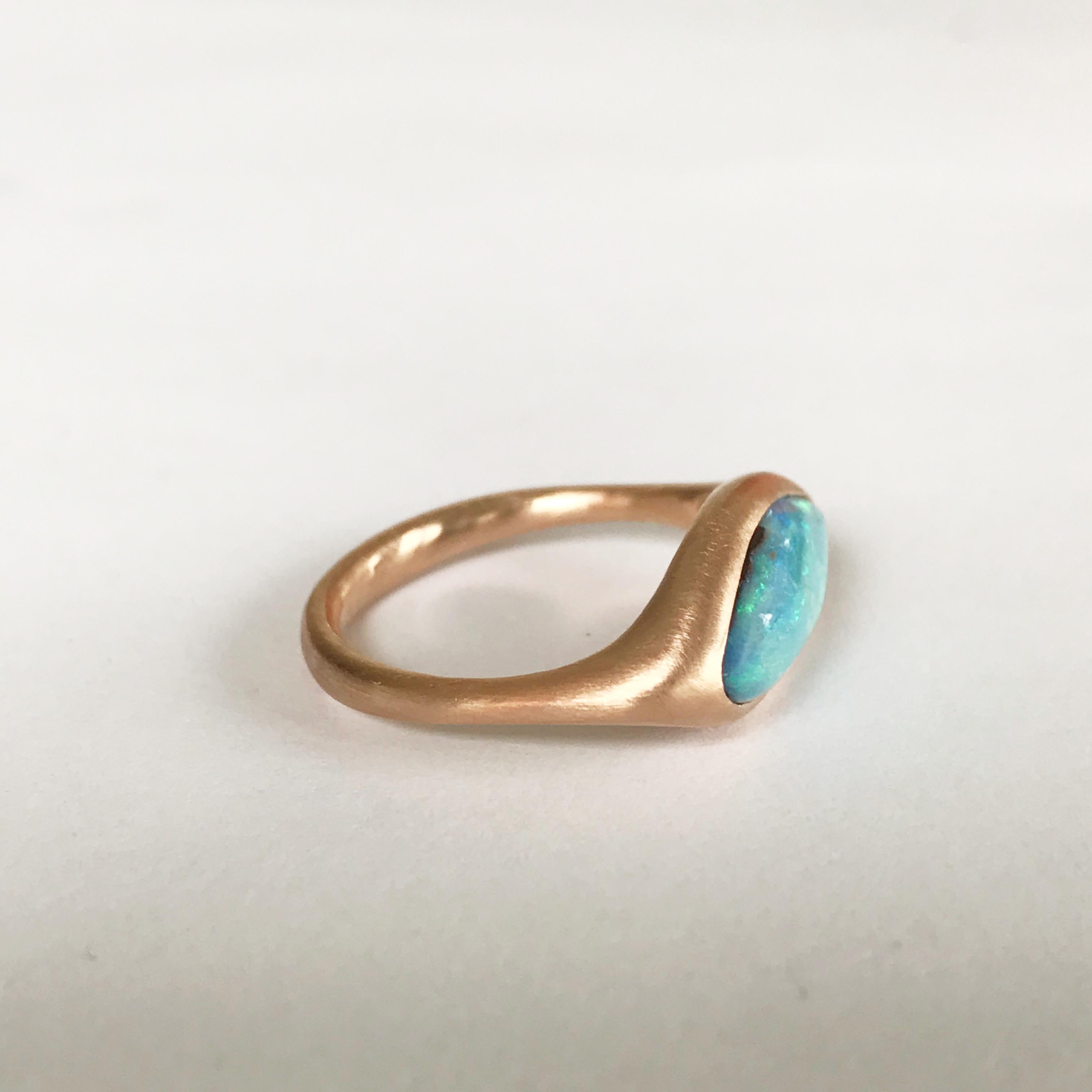 Dalben Light Blue Boulder Opal Rose Gold Ring For Sale 1
