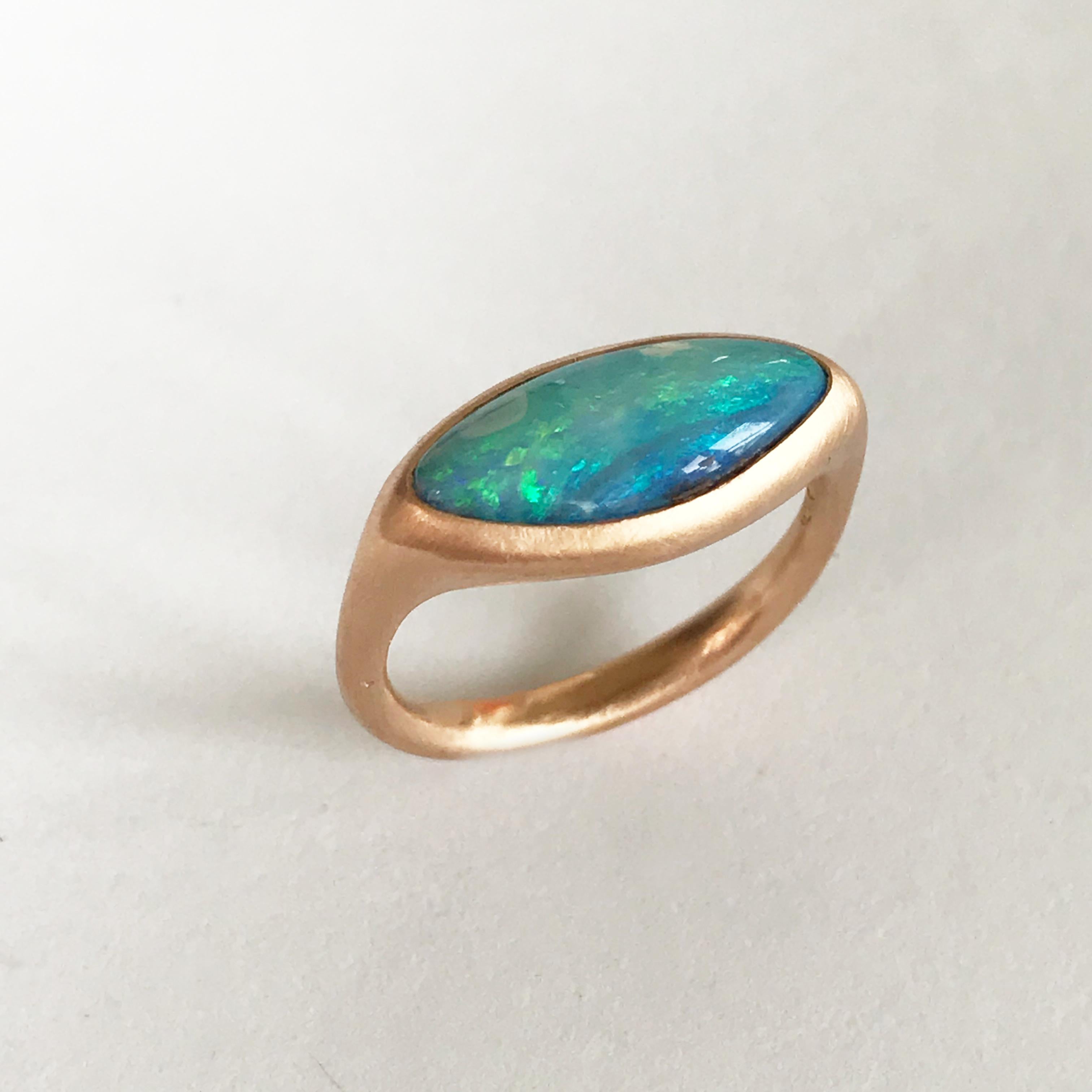 Dalben Light Blue Boulder Opal Rose Gold Ring For Sale 2