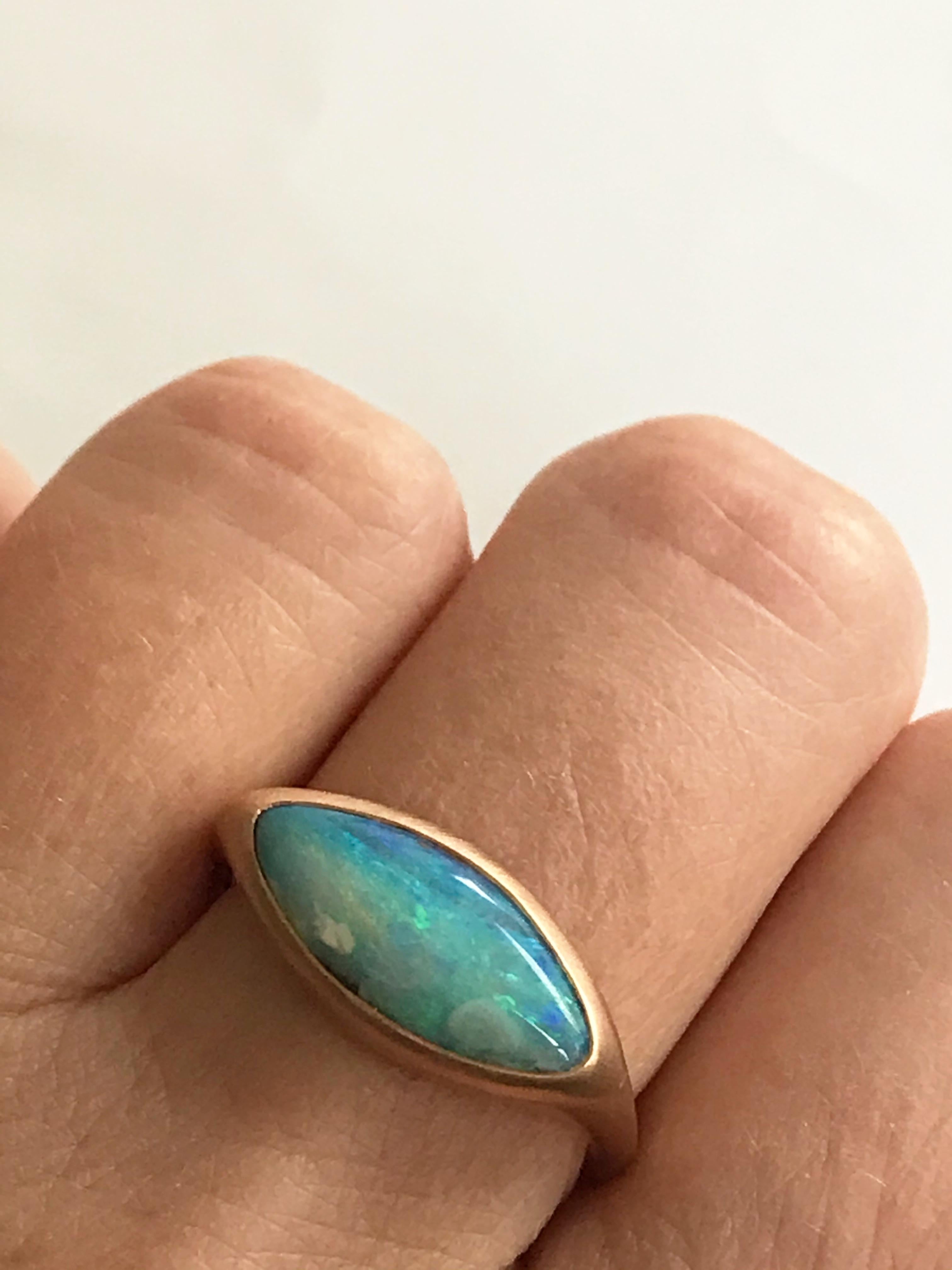 Dalben Light Blue Boulder Opal Rose Gold Ring For Sale 3