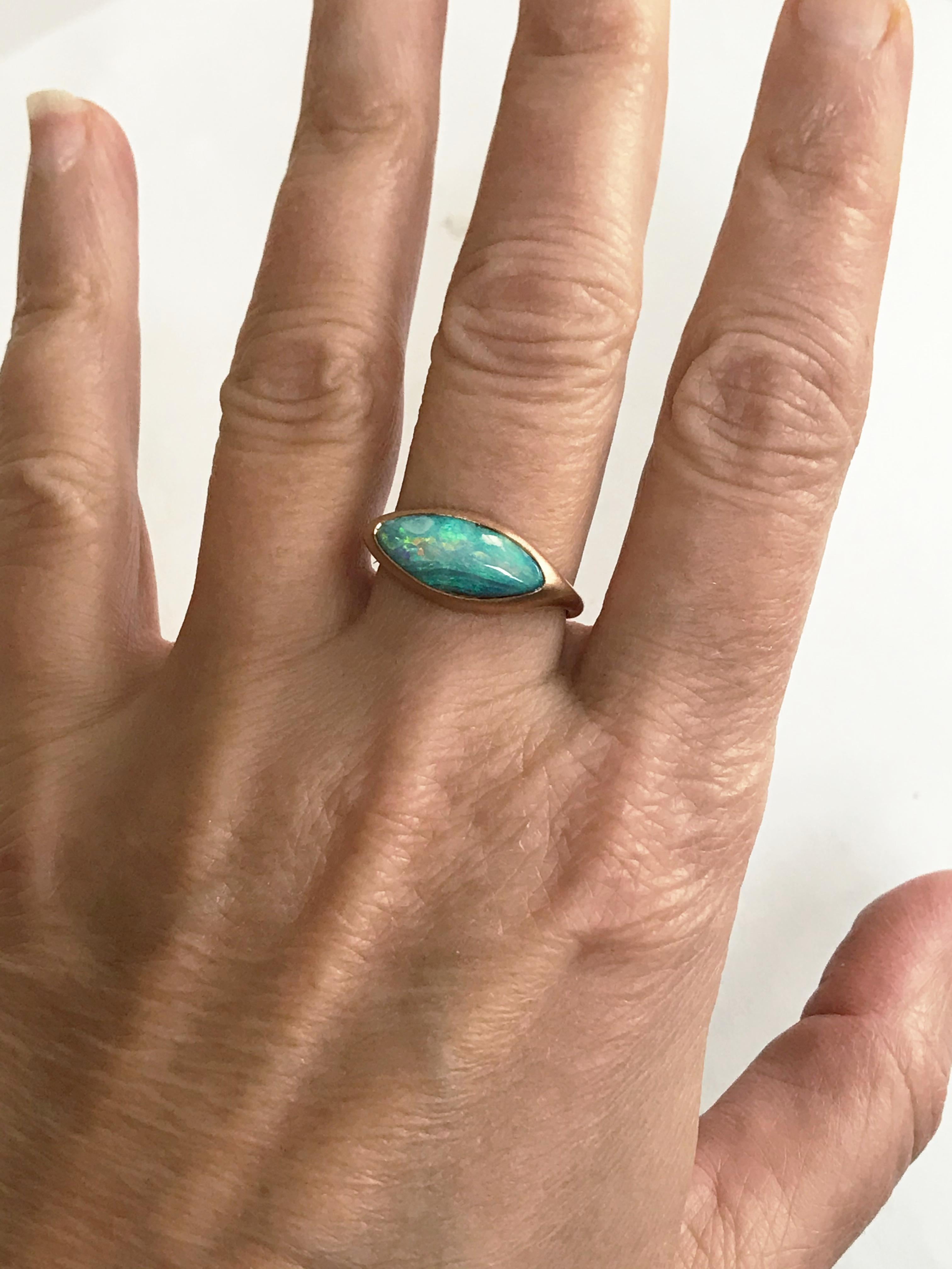 Dalben Light Blue Boulder Opal Rose Gold Ring For Sale 6