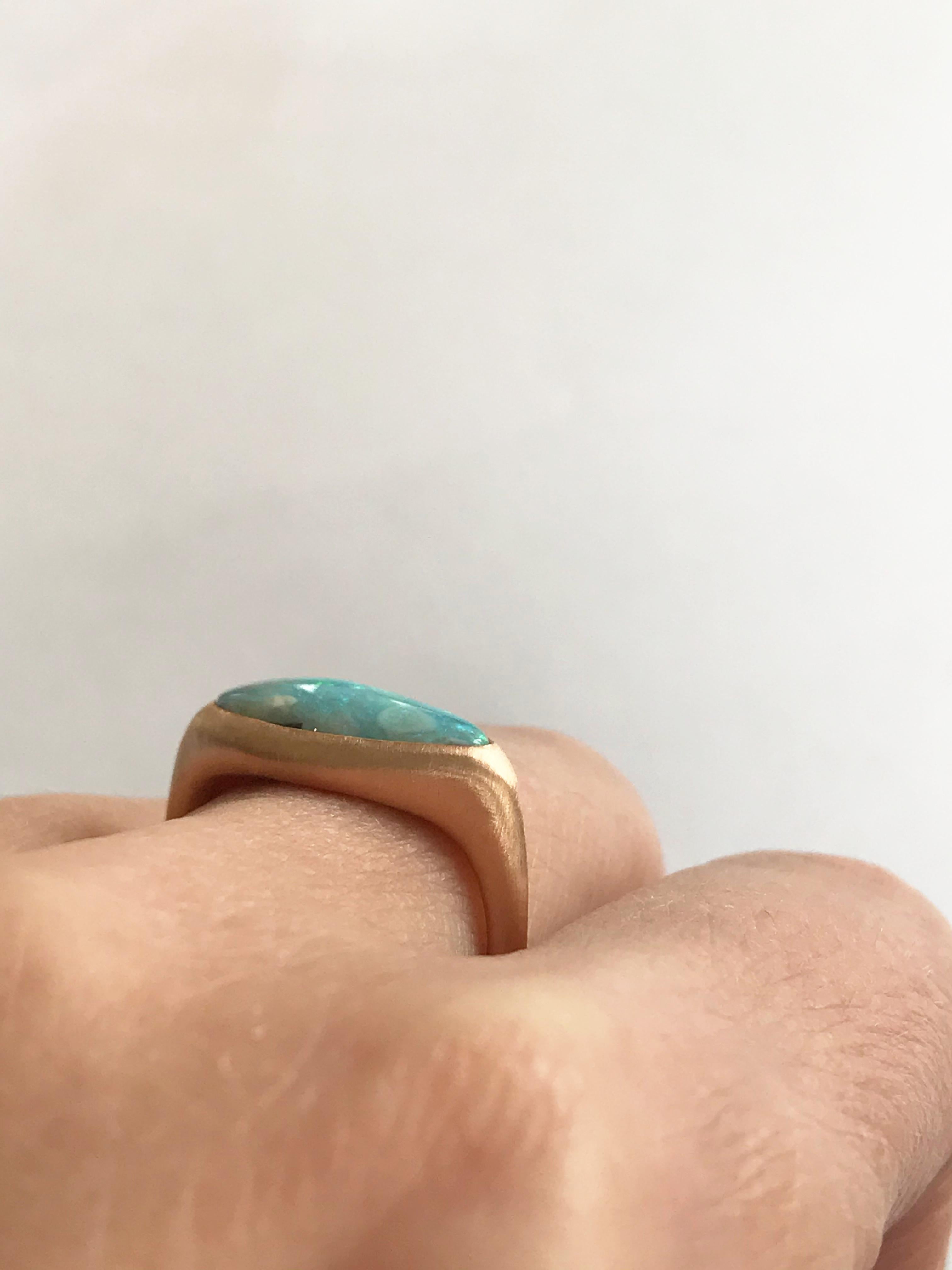 Dalben Light Blue Boulder Opal Rose Gold Ring For Sale 8