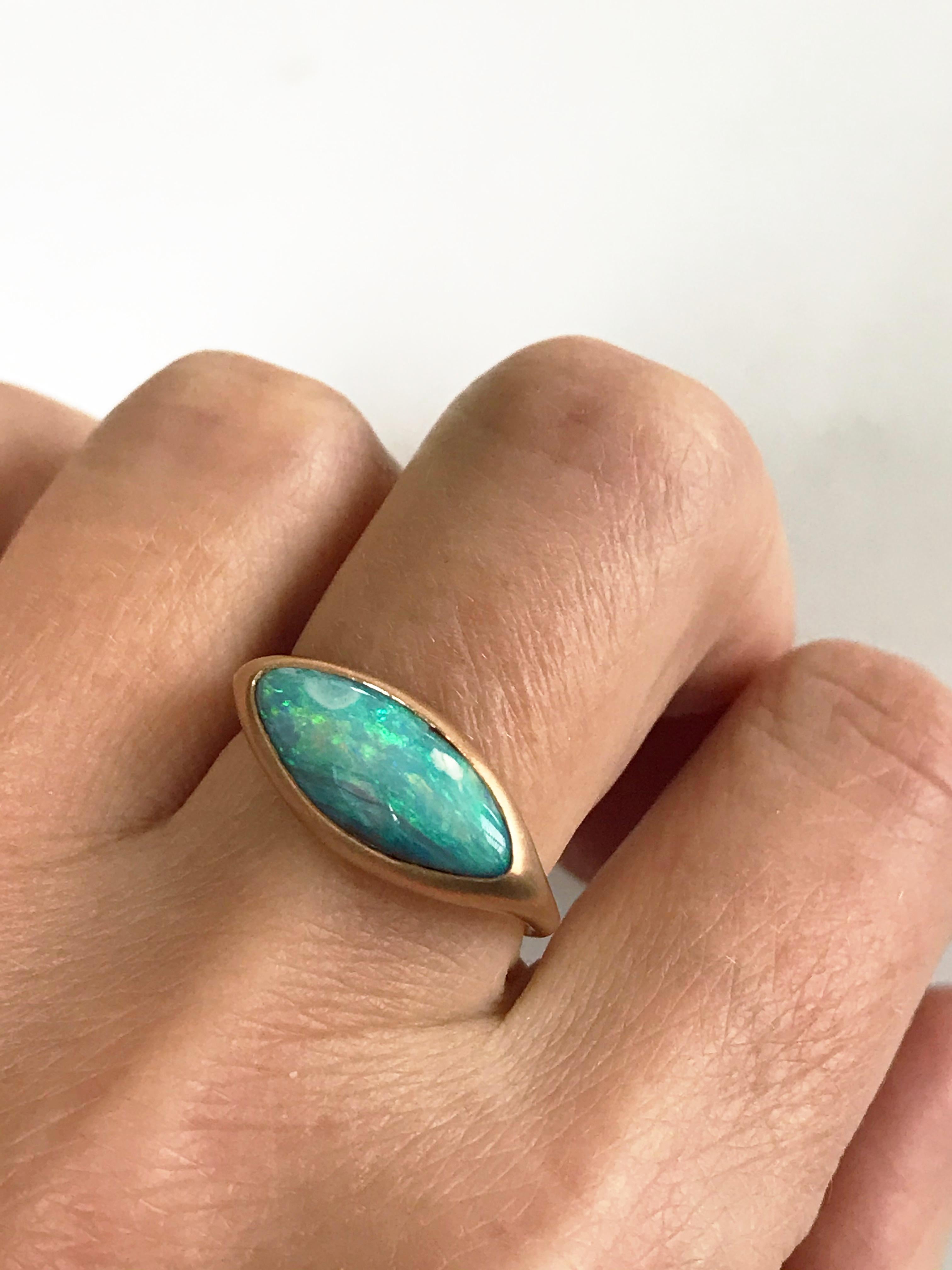 Dalben Light Blue Boulder Opal Rose Gold Ring For Sale 9