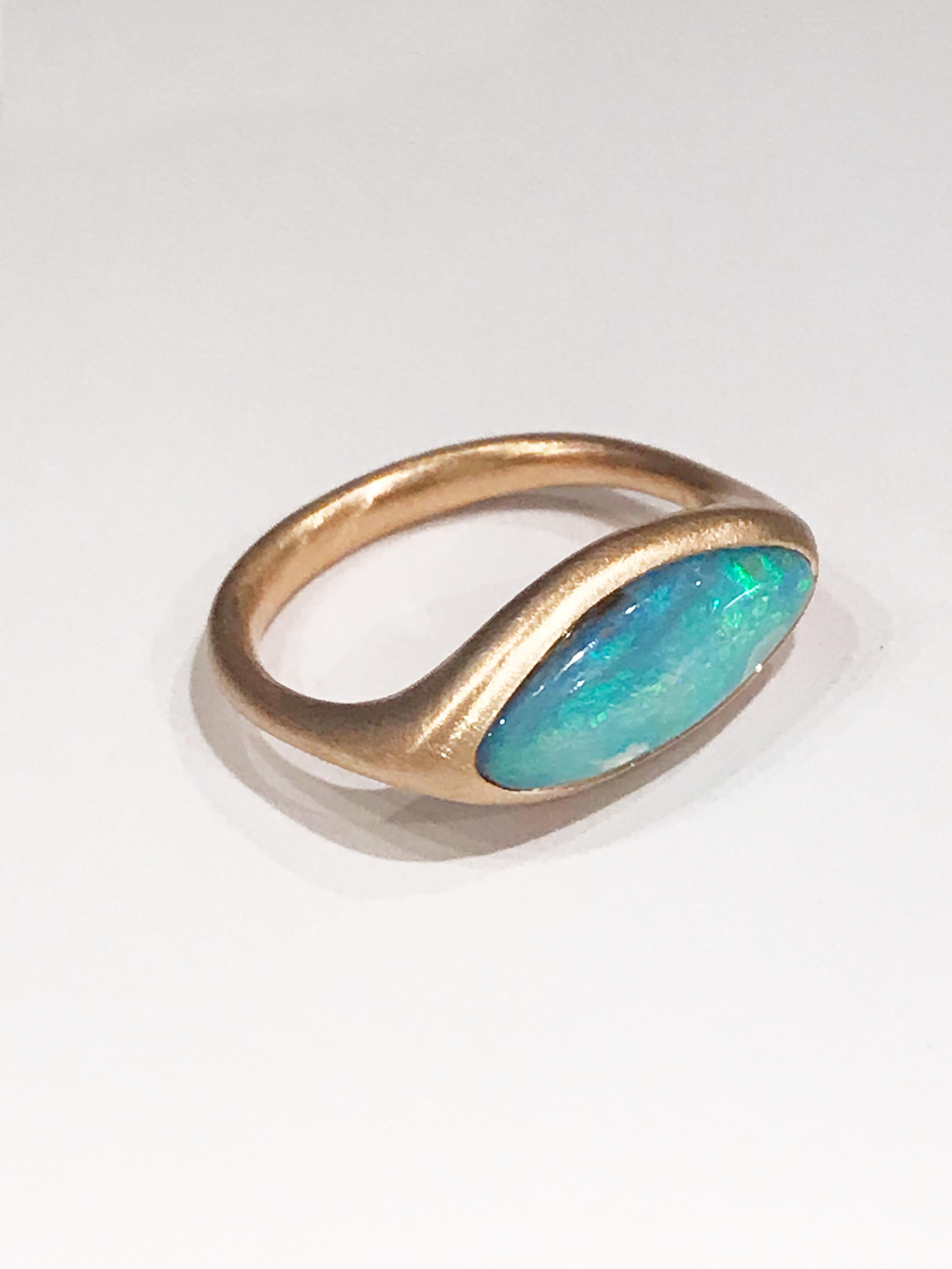 Contemporary Dalben Light Blue Boulder Opal Rose Gold Ring For Sale