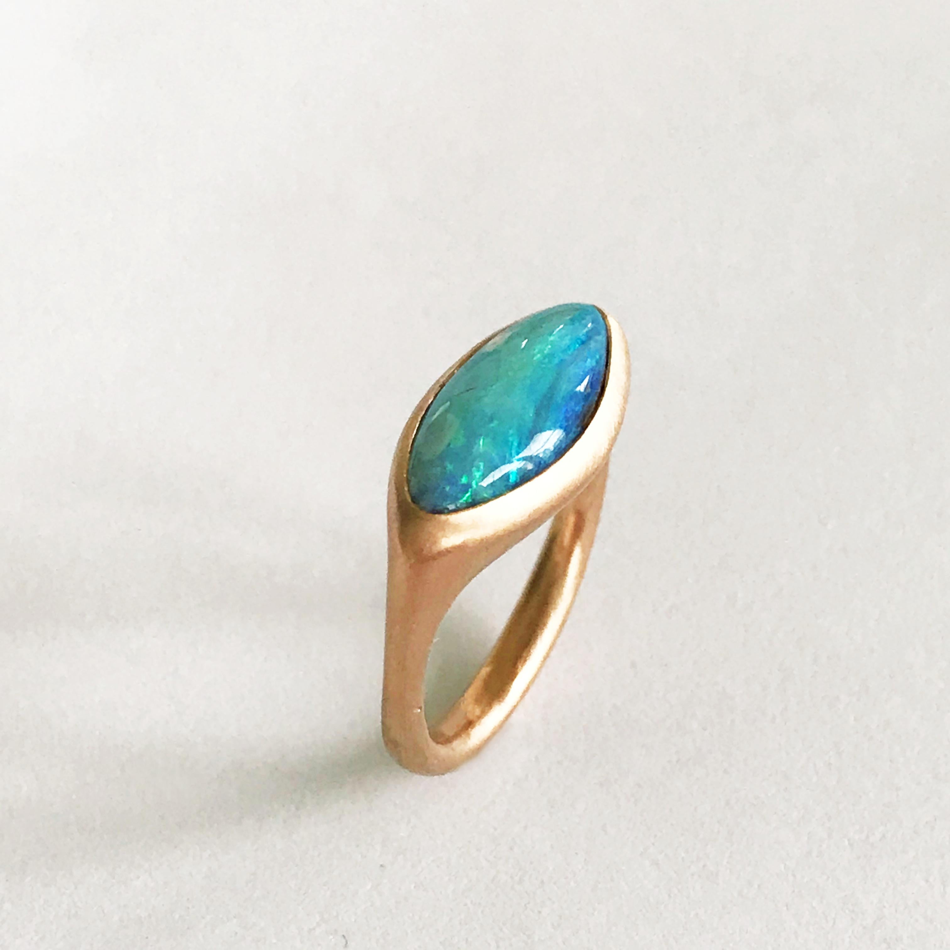 Cabochon Dalben Light Blue Boulder Opal Rose Gold Ring For Sale
