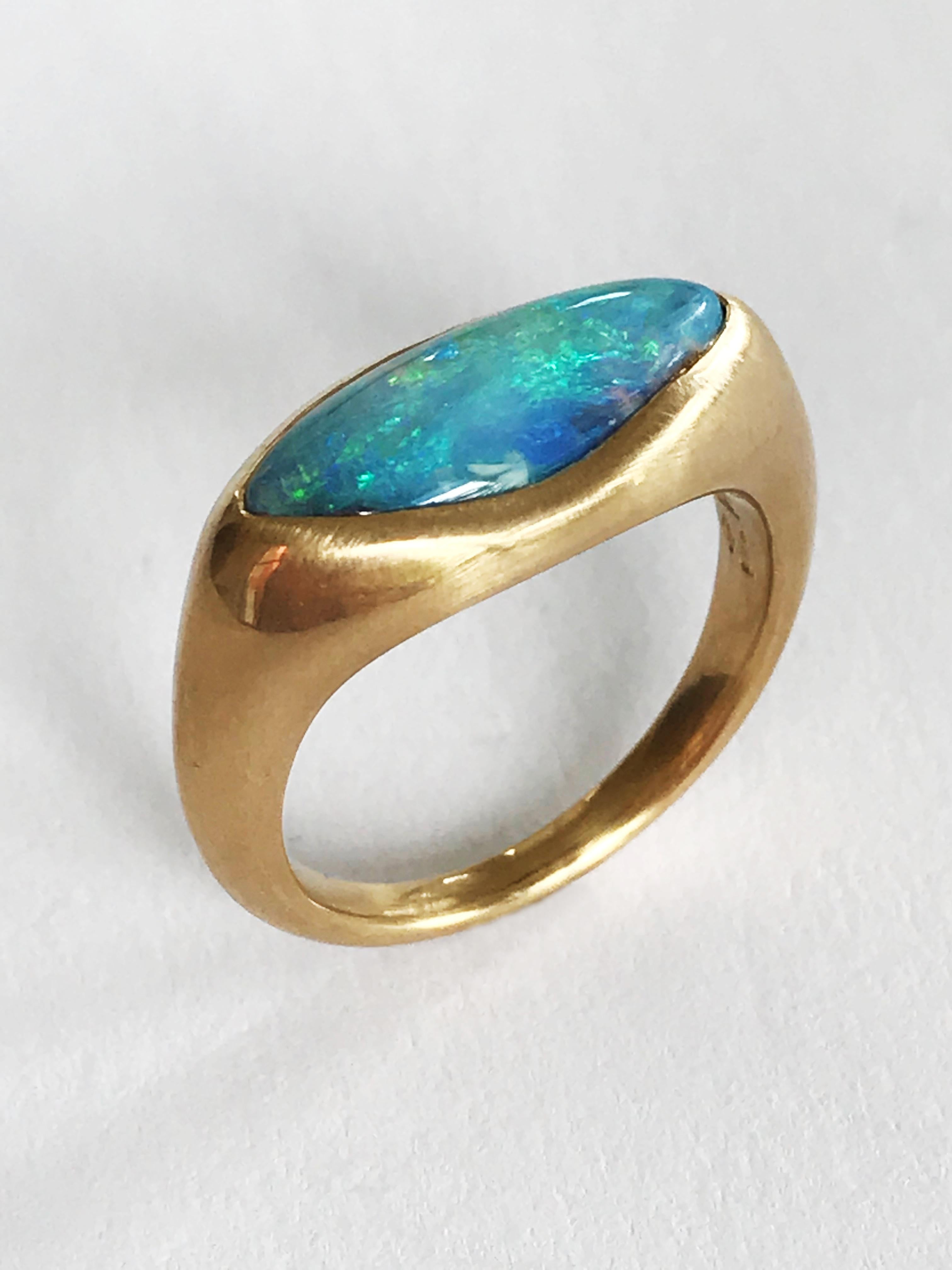 Contemporary Dalben Light Blue Boulder Opal Yellow Gold Ring