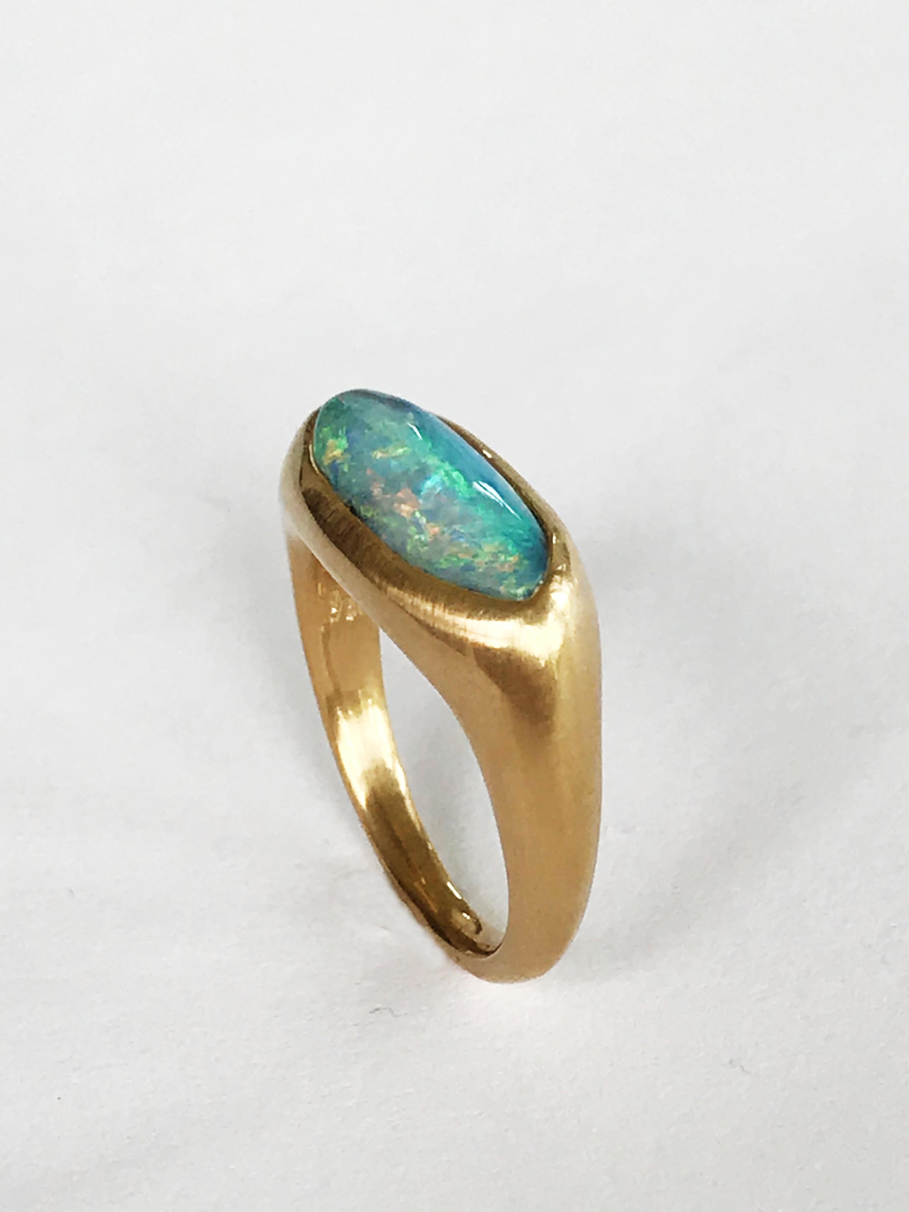 Dalben Light Blue Boulder Opal Yellow Gold Ring In New Condition In Como, IT