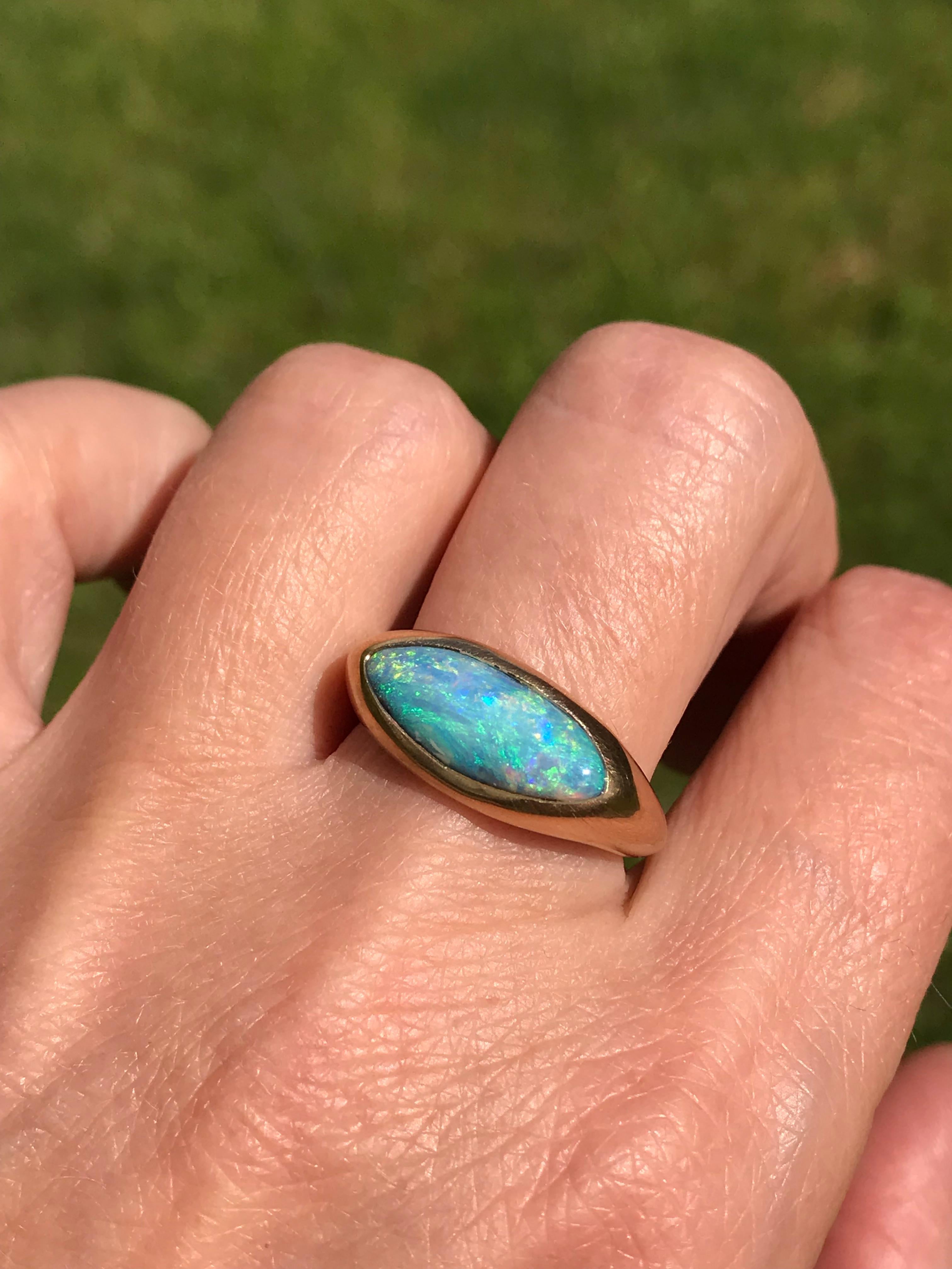 Women's Dalben Light Blue Boulder Opal Yellow Gold Ring