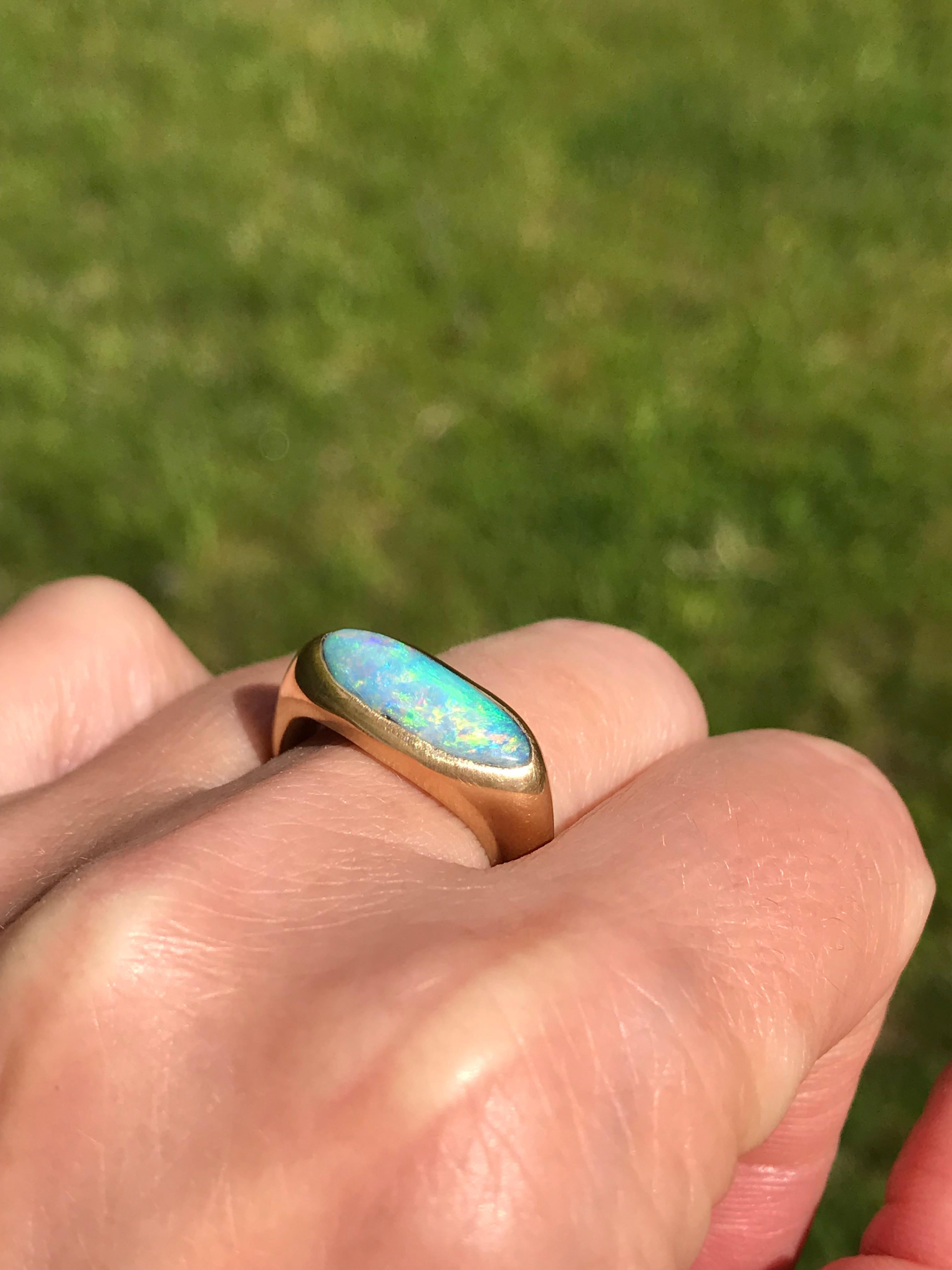 Dalben Light Blue Boulder Opal Yellow Gold Ring 1