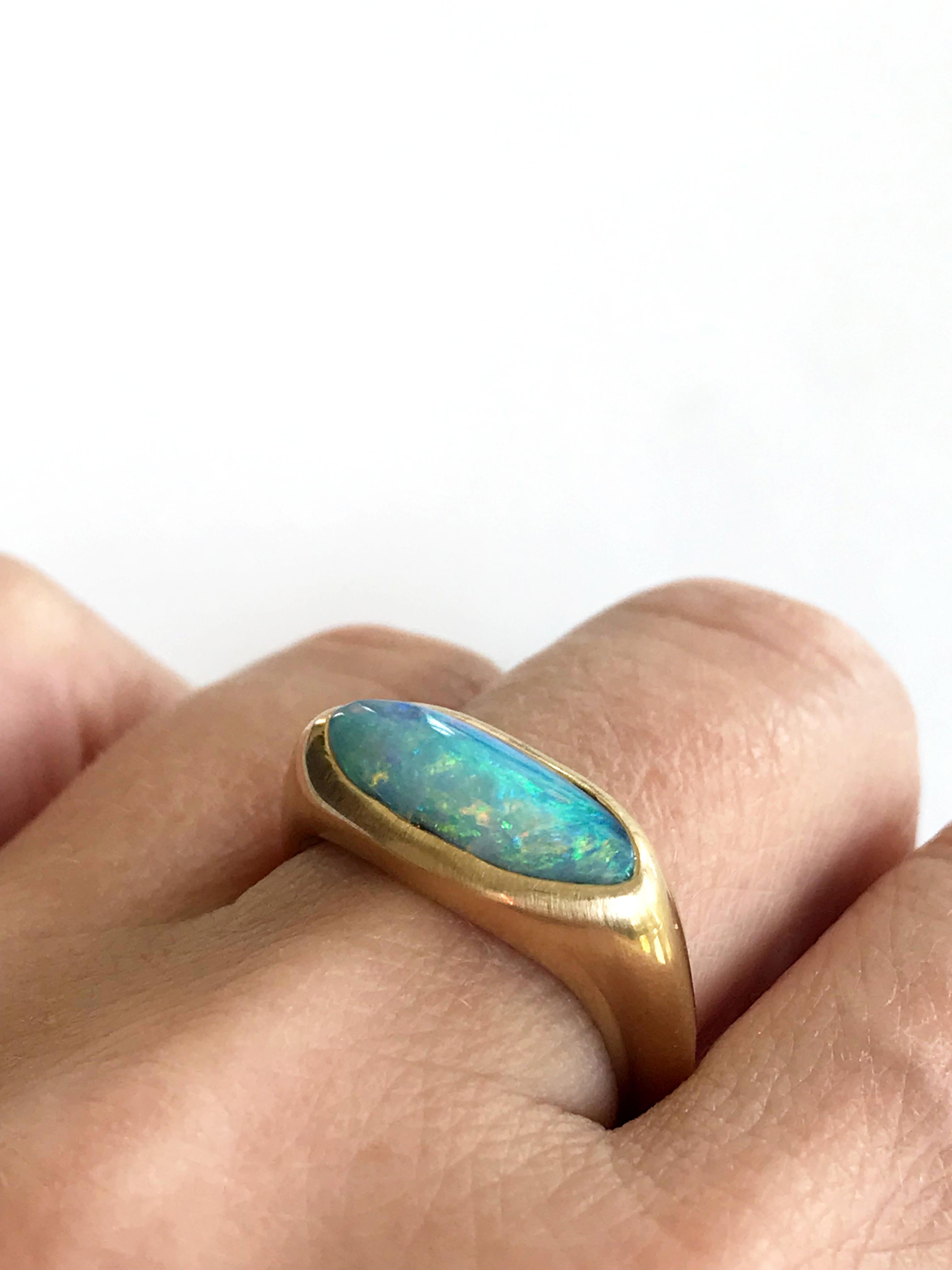 Dalben Light Blue Boulder Opal Yellow Gold Ring 3