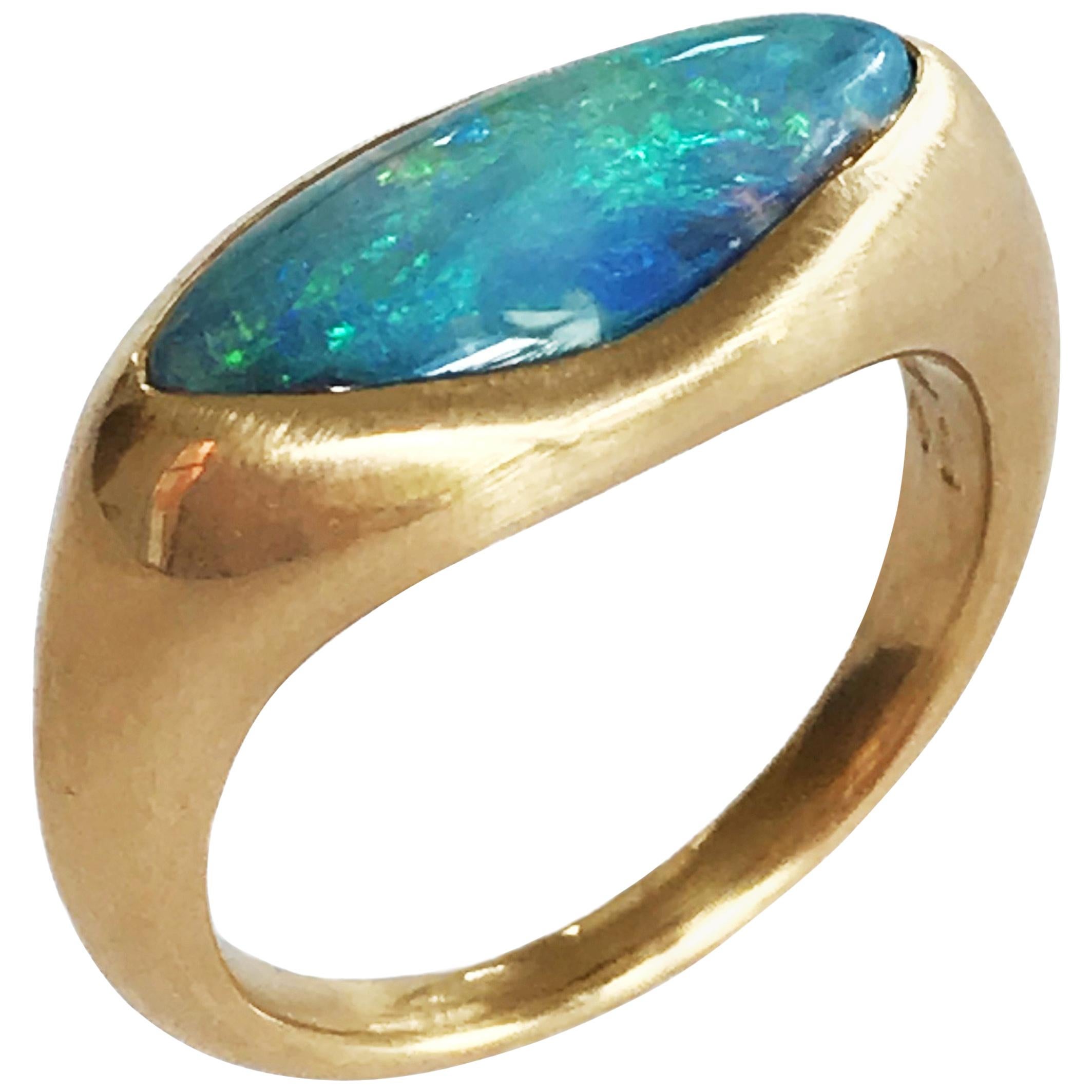 Dalben Light Blue Boulder Opal Yellow Gold Ring