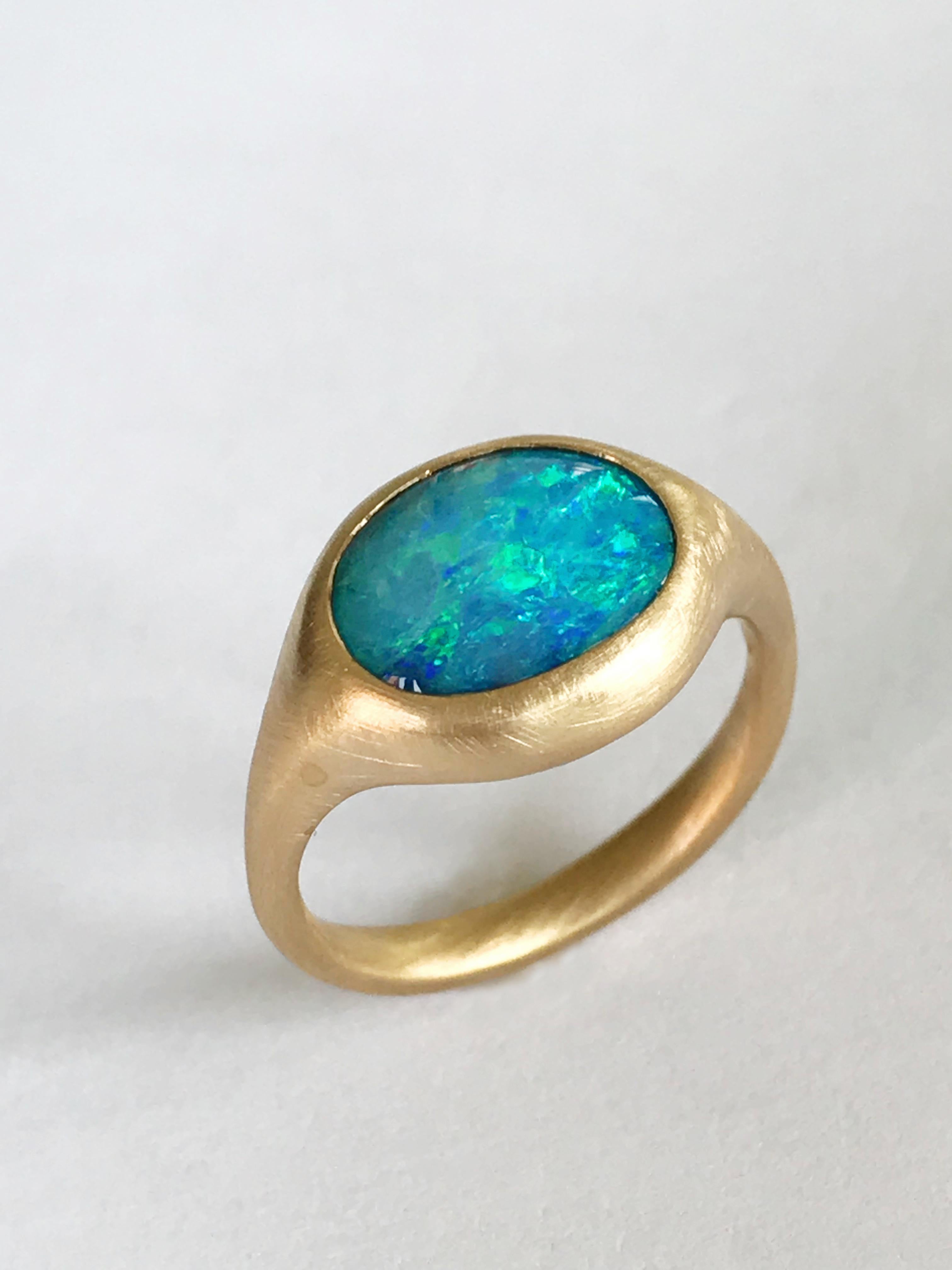 Dalben Light Blue Oval Boulder Opal Yellow Gold Ring In New Condition In Como, IT