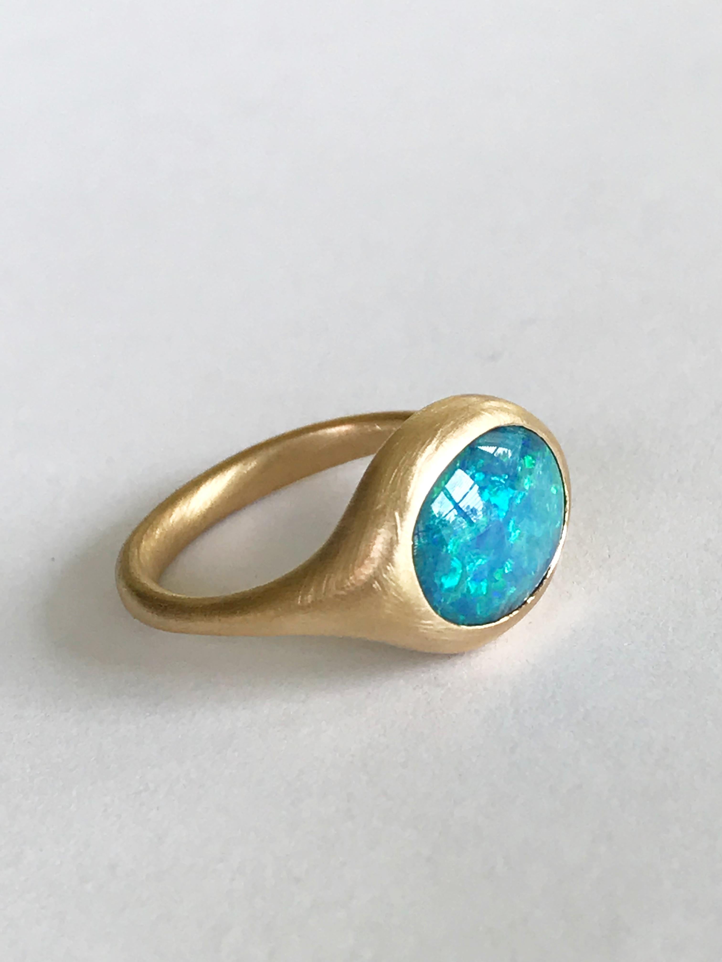 Women's Dalben Light Blue Oval Boulder Opal Yellow Gold Ring