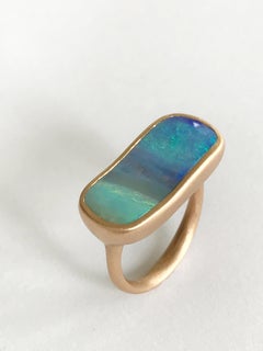 Dalben Light Blue Rectangular Boulder Opal Rose Gold Ring