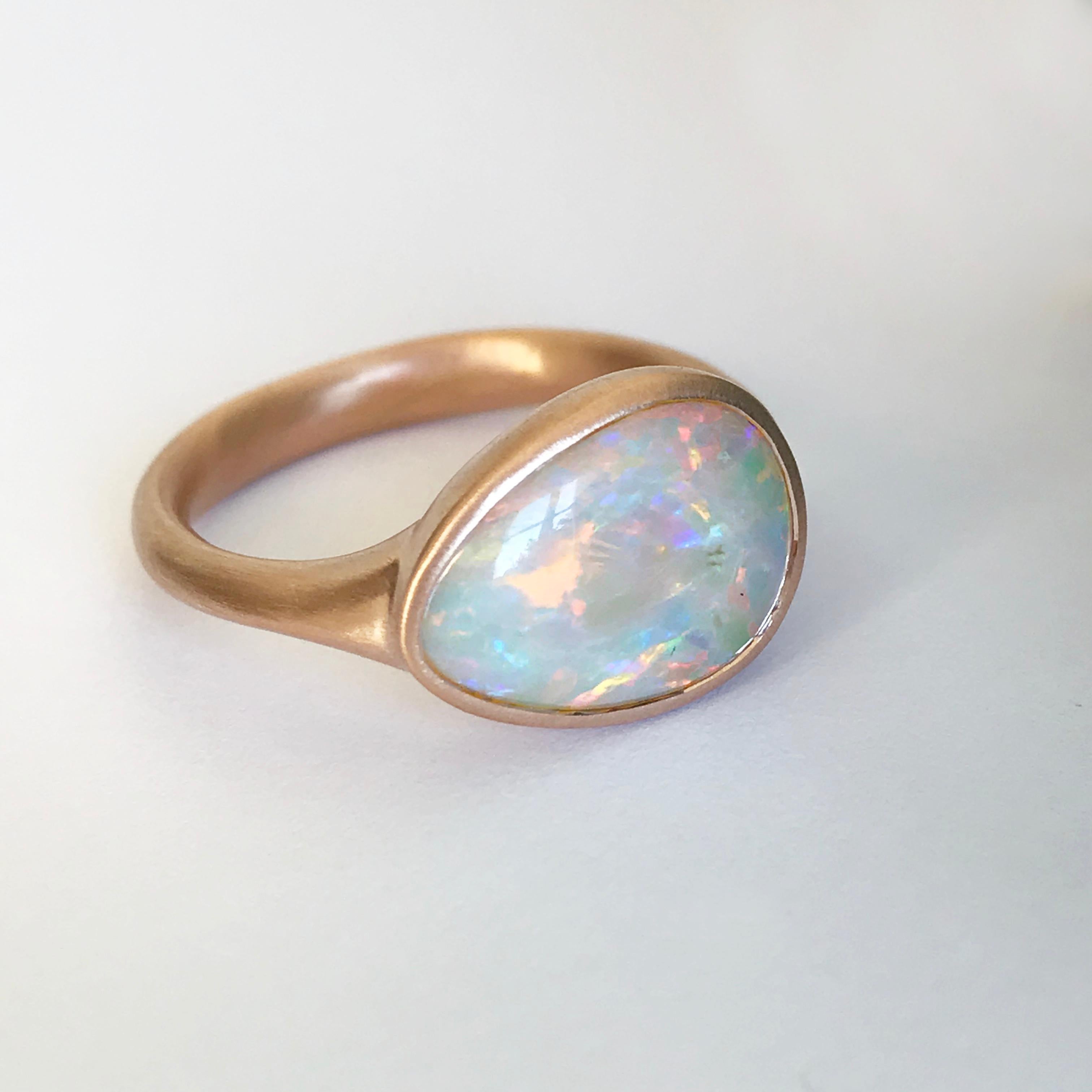 Dalben Lightning Ridge Australian Crystal Opal Rose Gold Ring For Sale 2