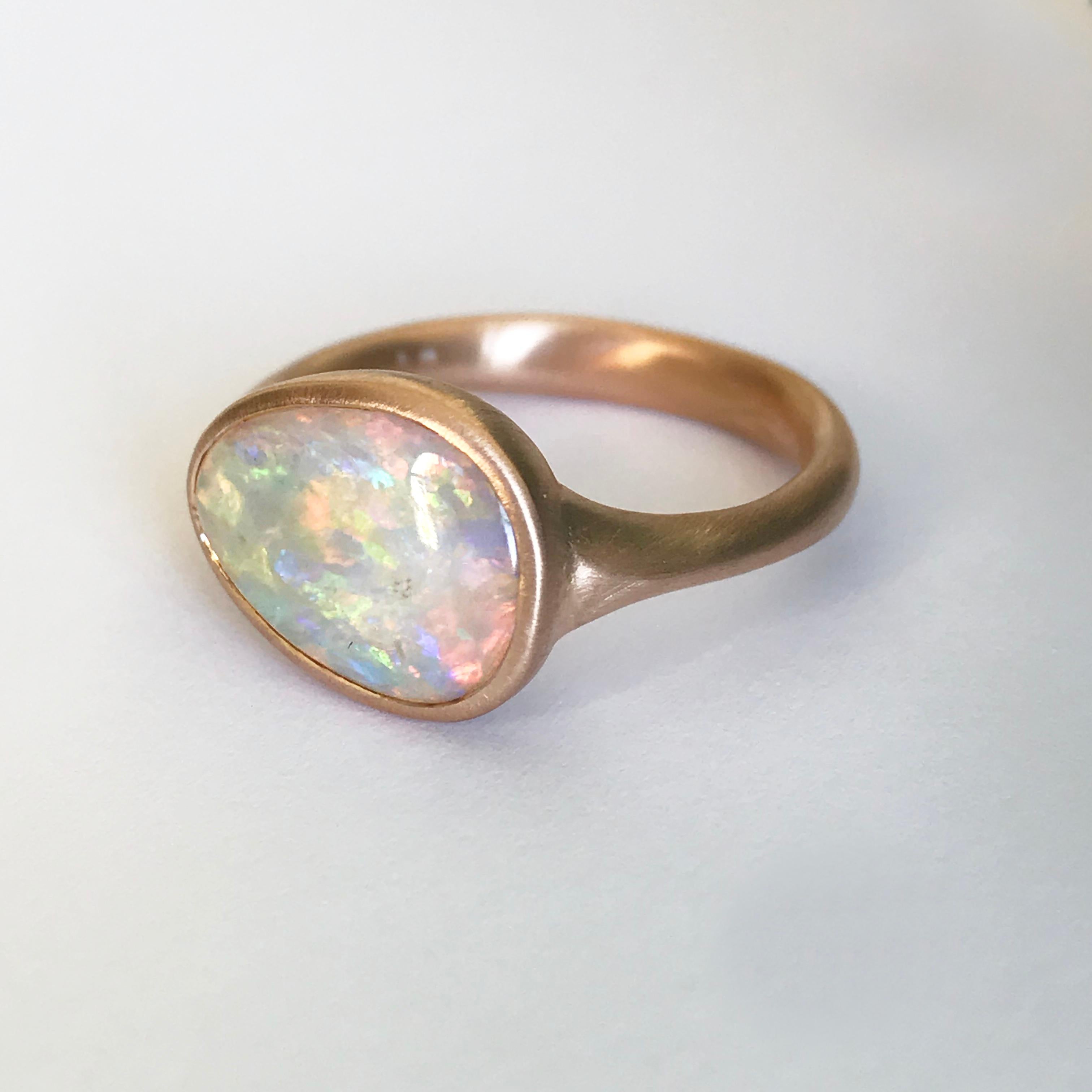 Dalben Lightning Ridge Australian Crystal Opal Rose Gold Ring For Sale 3