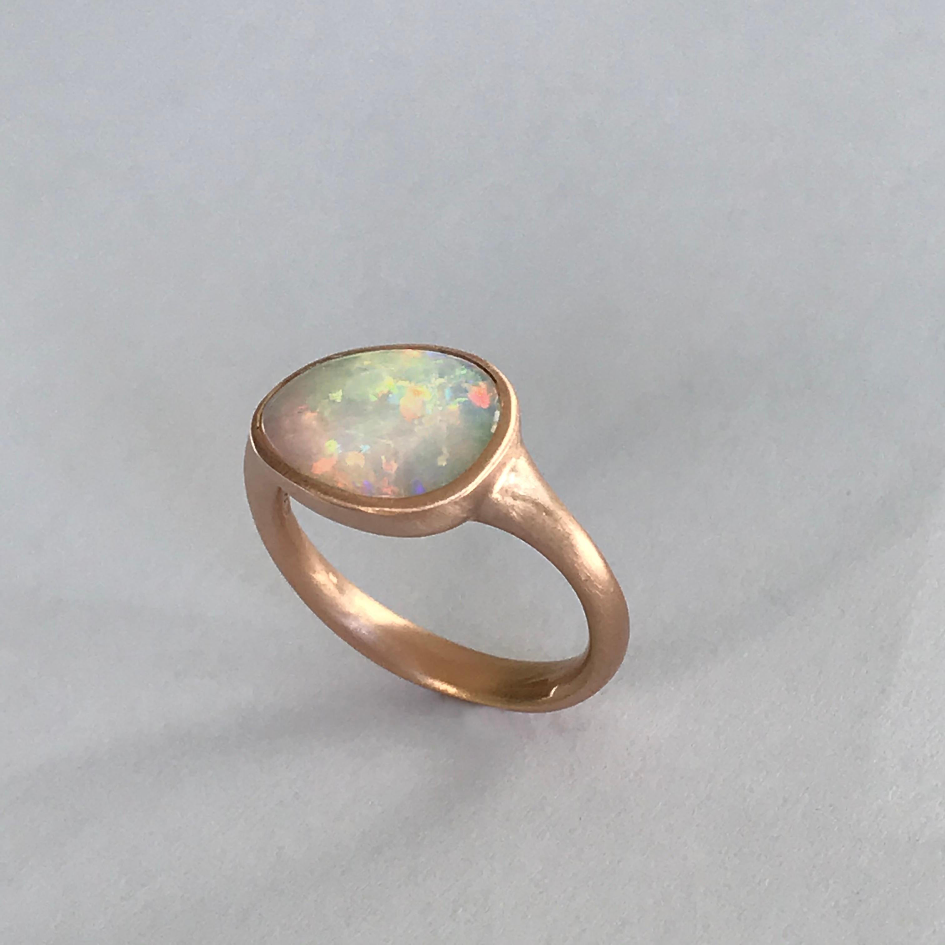 Dalben Lightning Ridge Australian Crystal Opal Rose Gold Ring For Sale 4