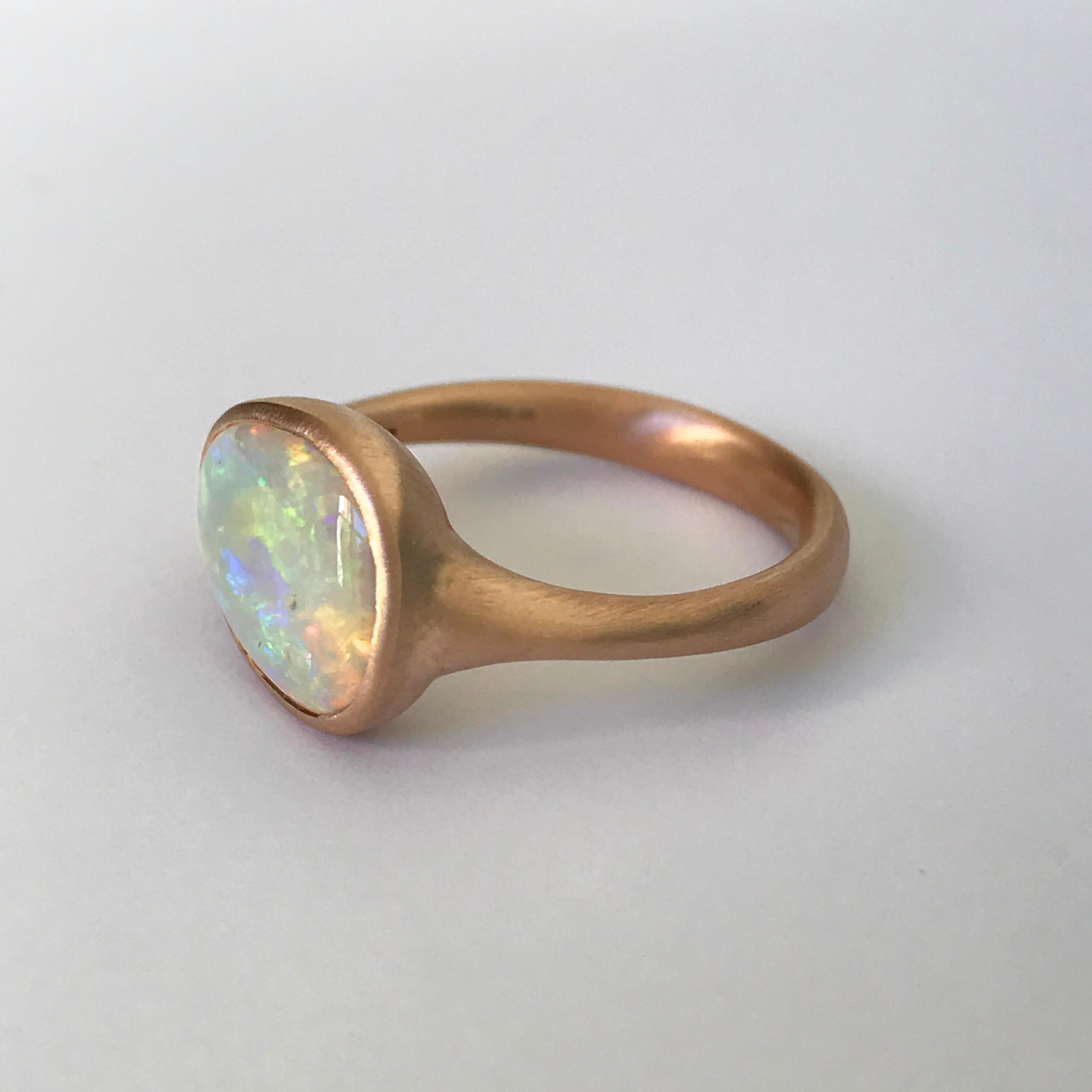 Dalben Lightning Ridge Australian Crystal Opal Rose Gold Ring For Sale 5